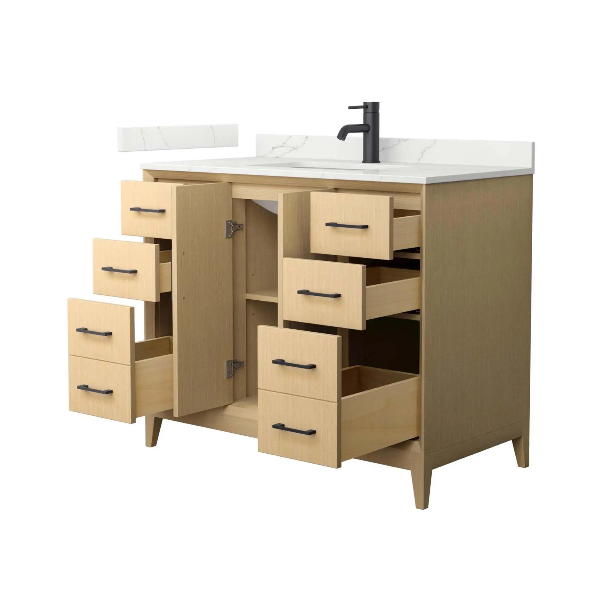 42" Janna Single Bathroom Vanity in White Oak with Matte Black Trim by Wyndham