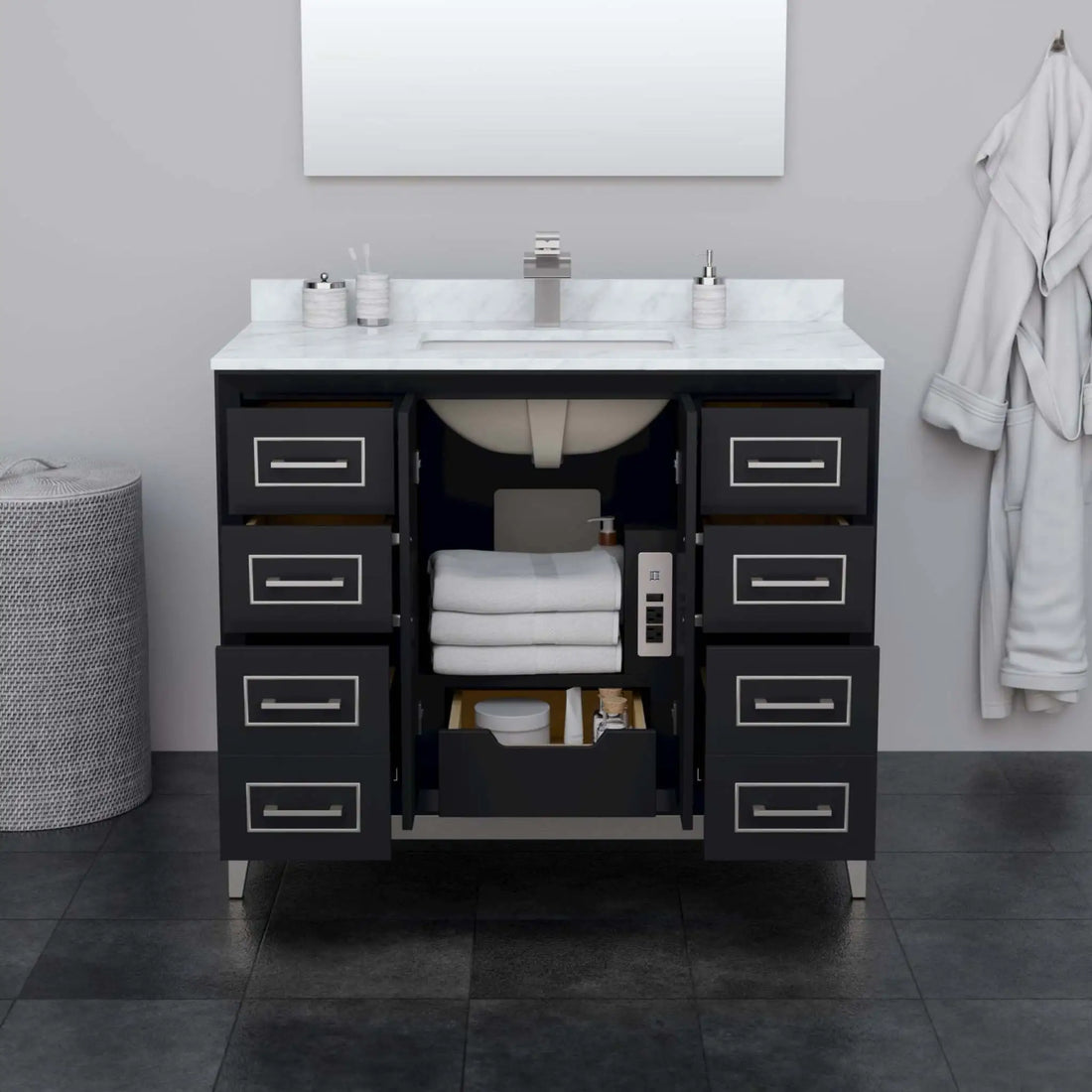 42" Marlena Single Bathroom Vanity in Black with Brushed Nickel Trim by Wyndham