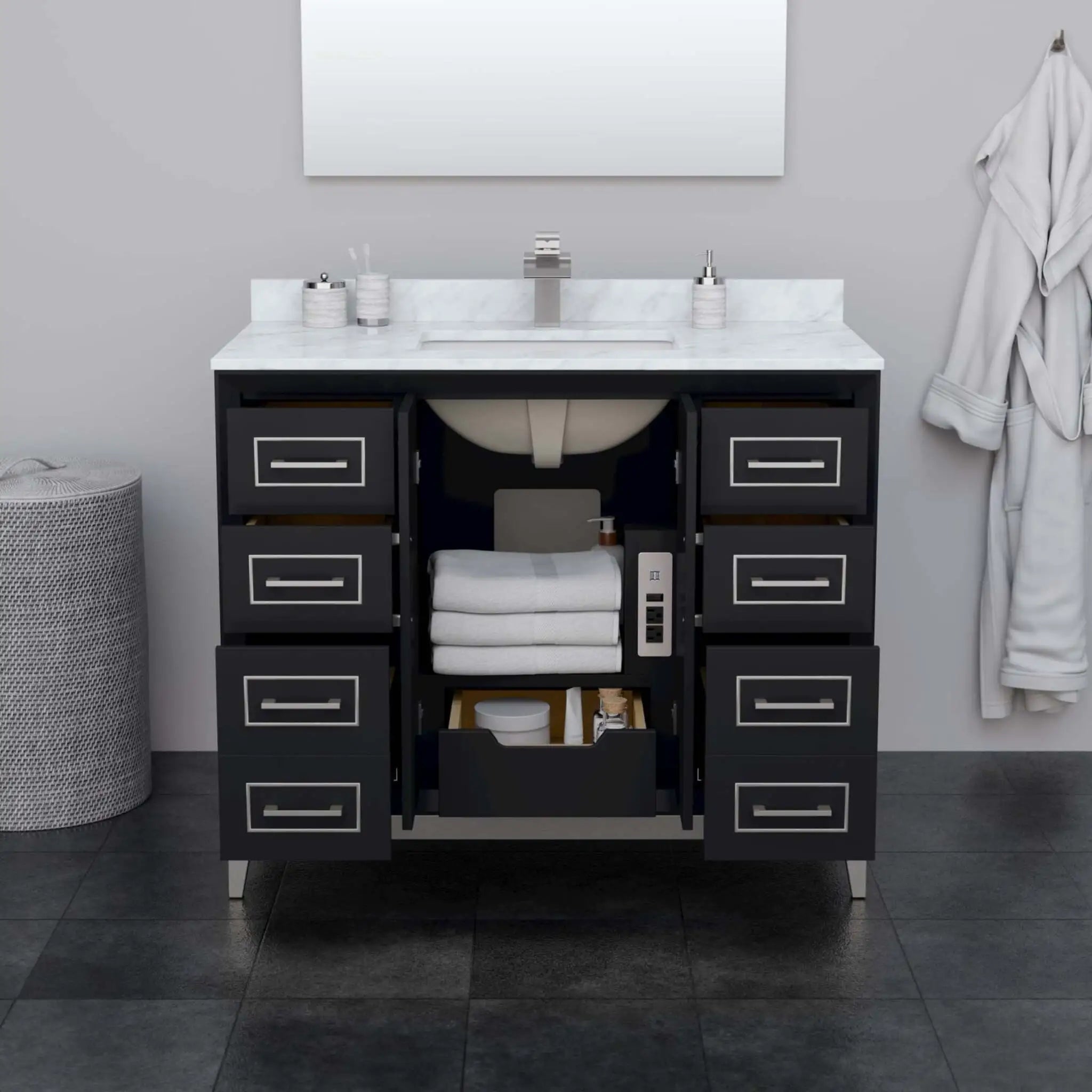 42" Marlena Single Bathroom Vanity in Black with Brushed Nickel Trim by Wyndham