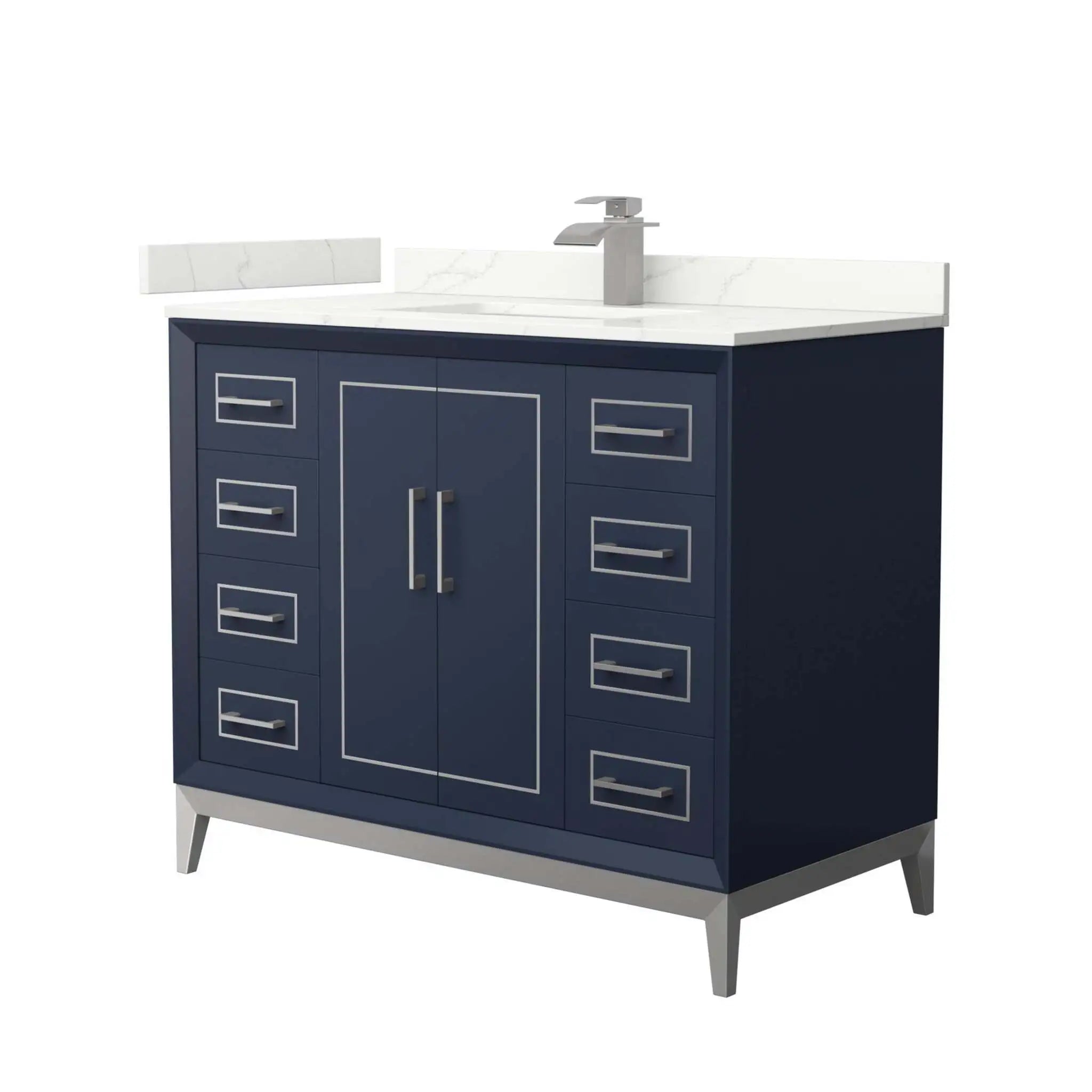 42" Marlena Single Bathroom Vanity in Dark Blue with Brushed Nickel Trim by Wyndham