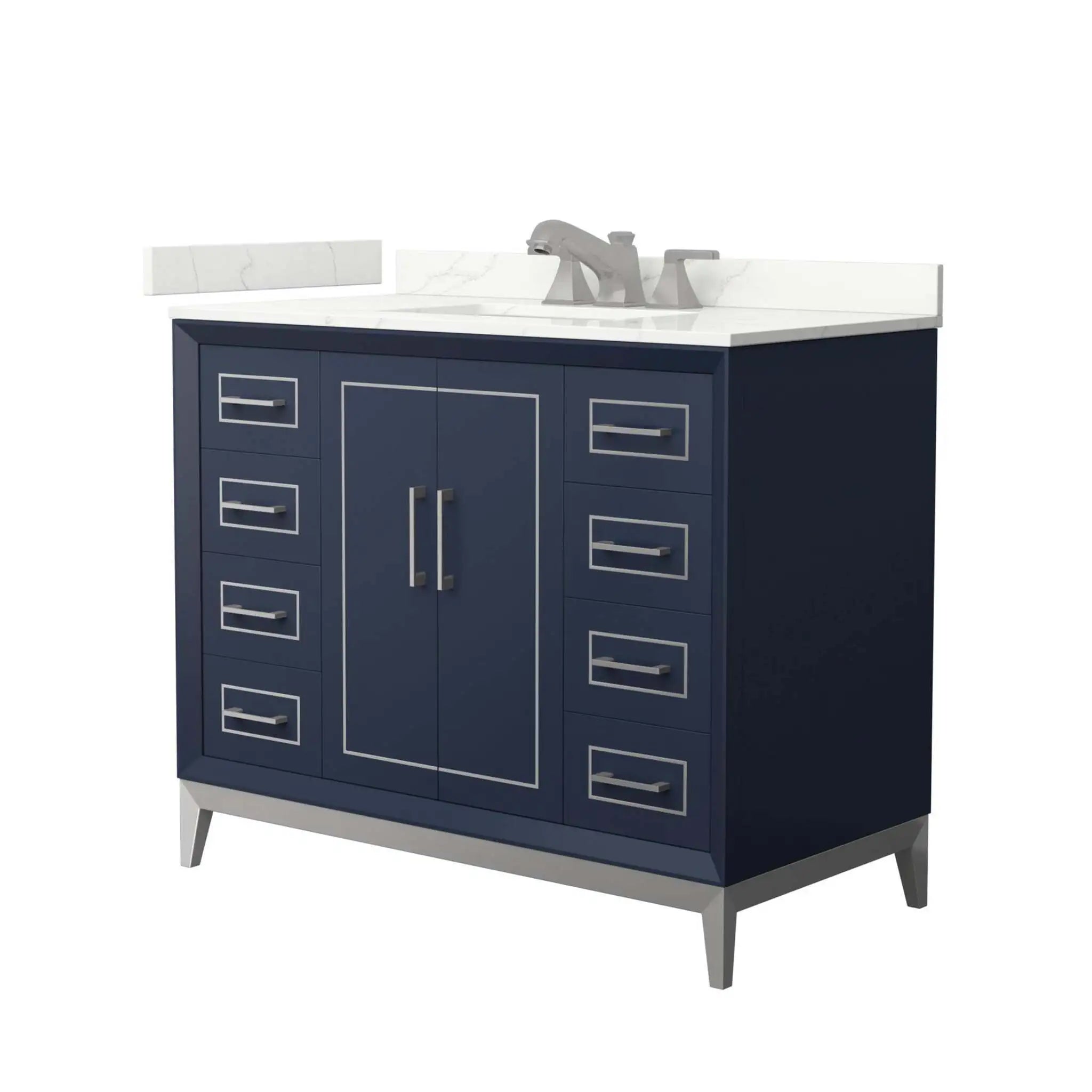 42" Marlena Single Bathroom Vanity in Dark Blue with Brushed Nickel Trim by Wyndham