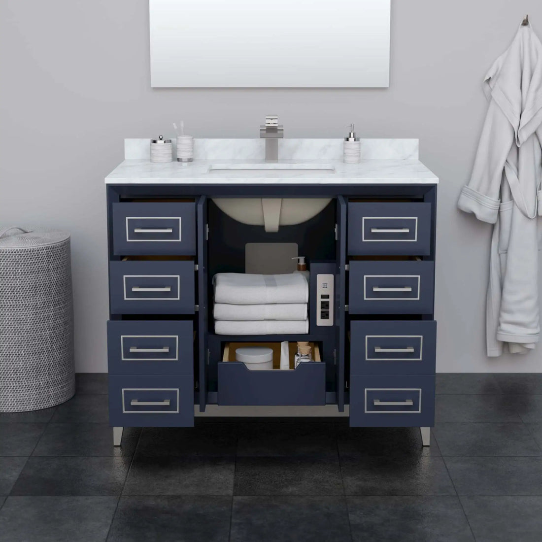 42" Marlena Single Bathroom Vanity in Dark Blue with Brushed Nickel Trim by Wyndham