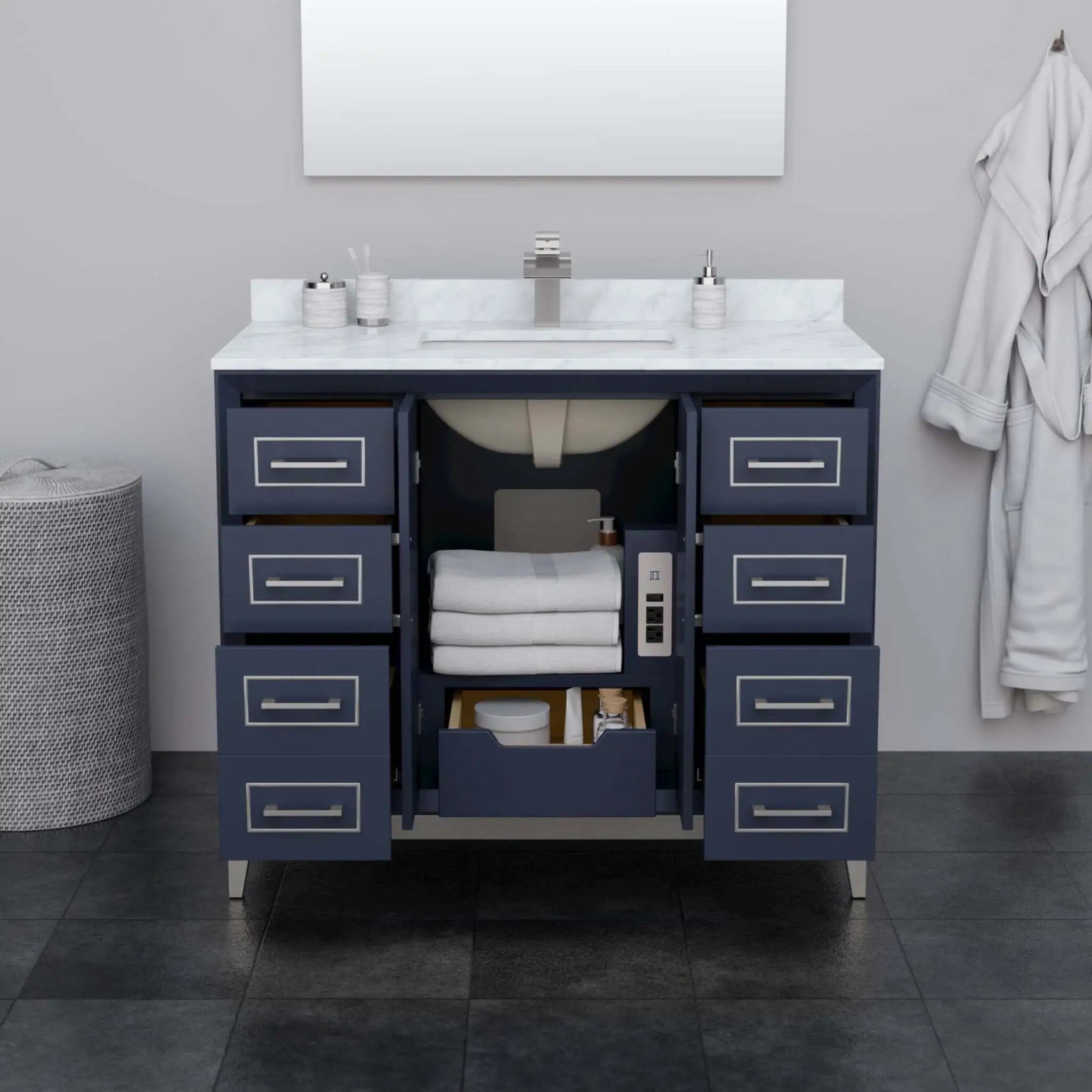 42" Marlena Single Bathroom Vanity in Dark Blue with Brushed Nickel Trim by Wyndham