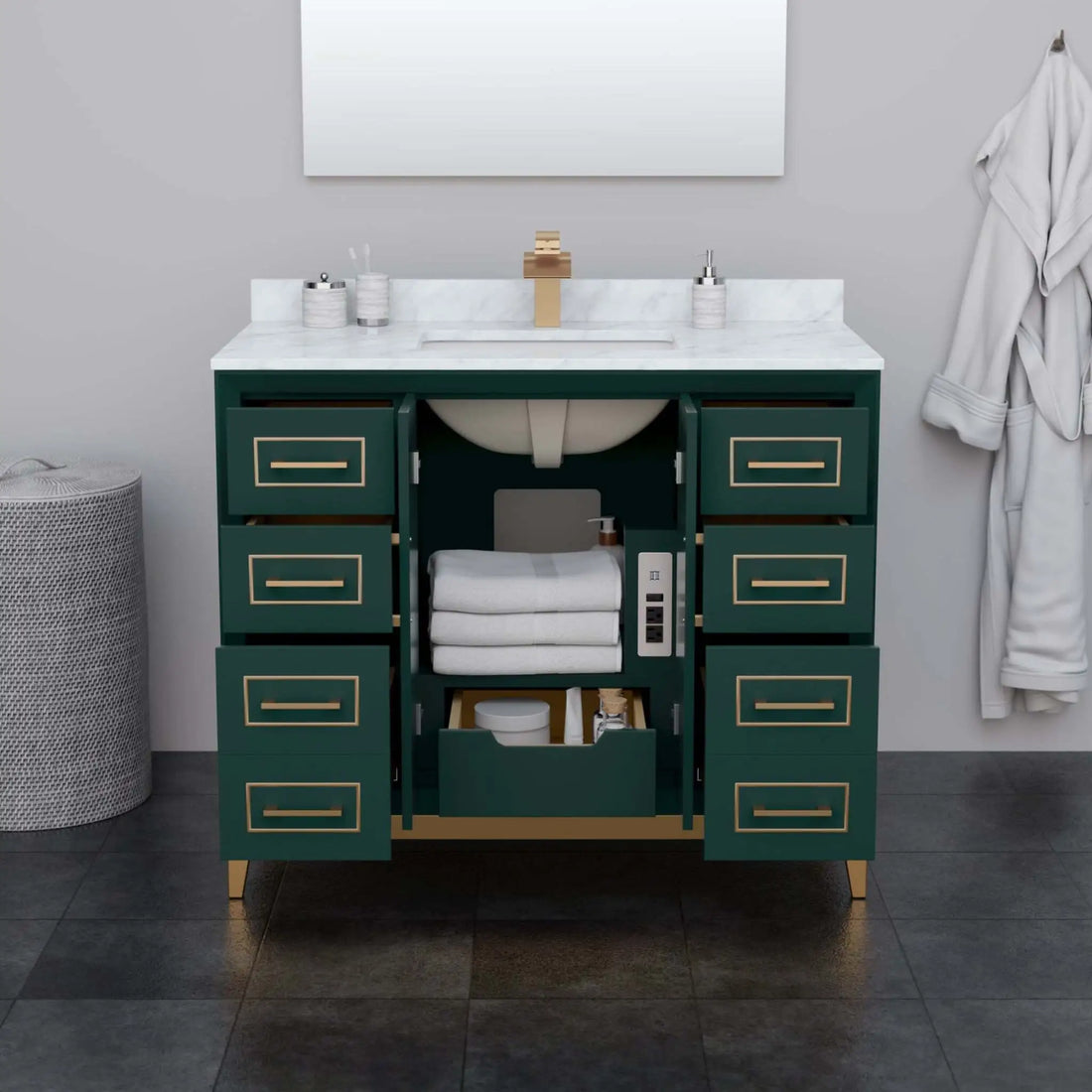 42" Marlena Single Bathroom Vanity in Green with Satin Bronze Trim by Wyndham
