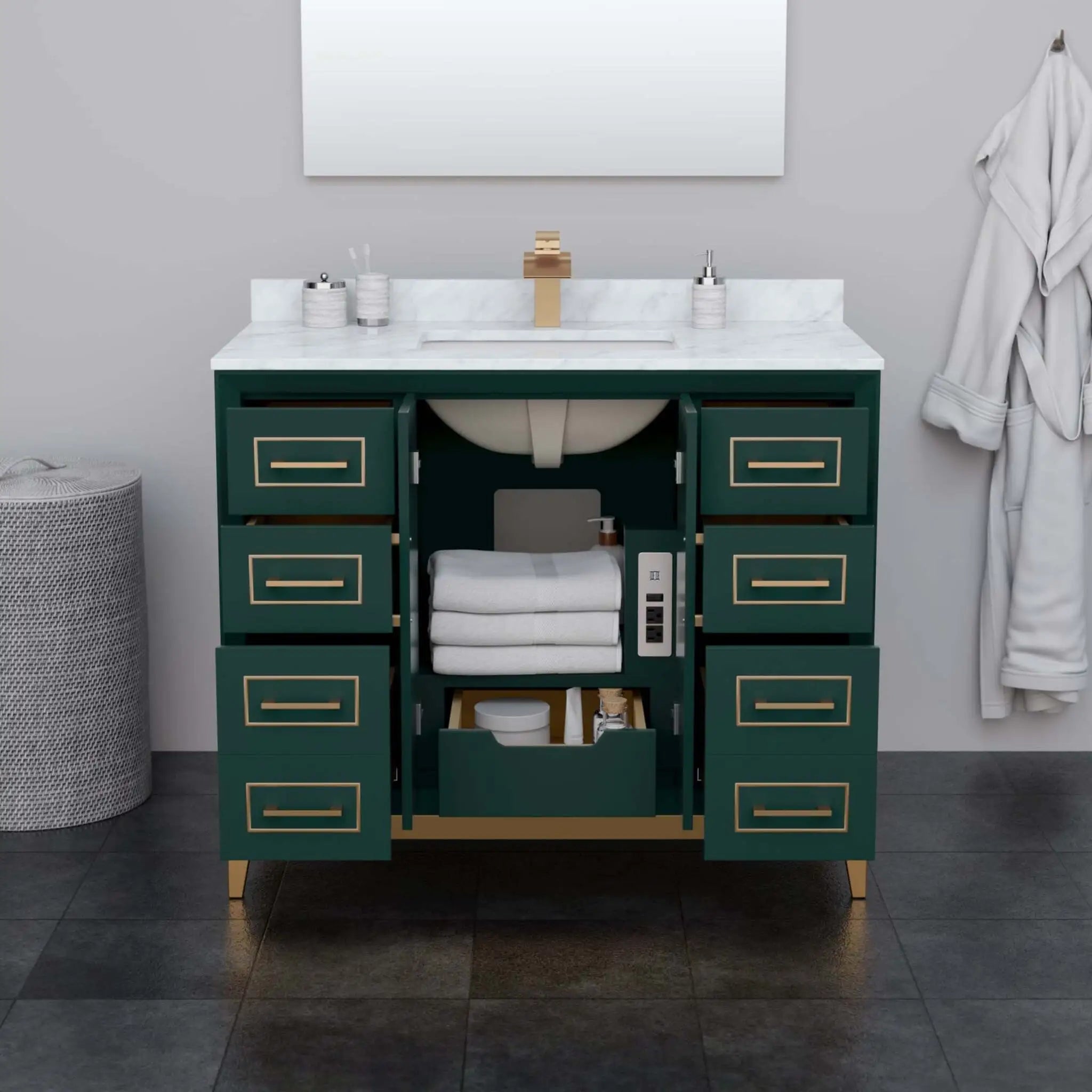42" Marlena Single Bathroom Vanity in Green with Satin Bronze Trim by Wyndham