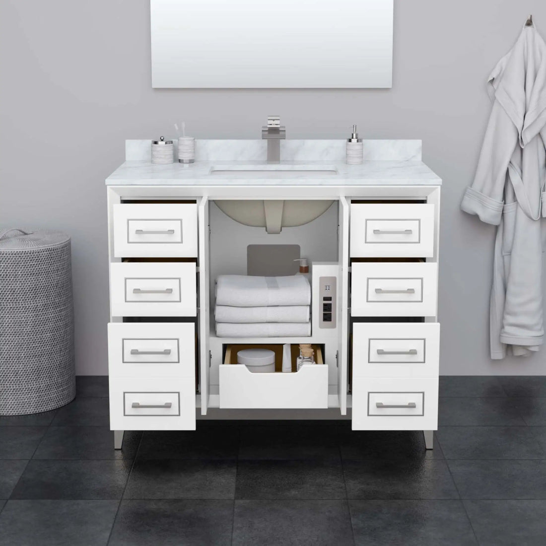 42" Marlena Single Bathroom Vanity in White with Brushed Nickel Trim by Wyndham