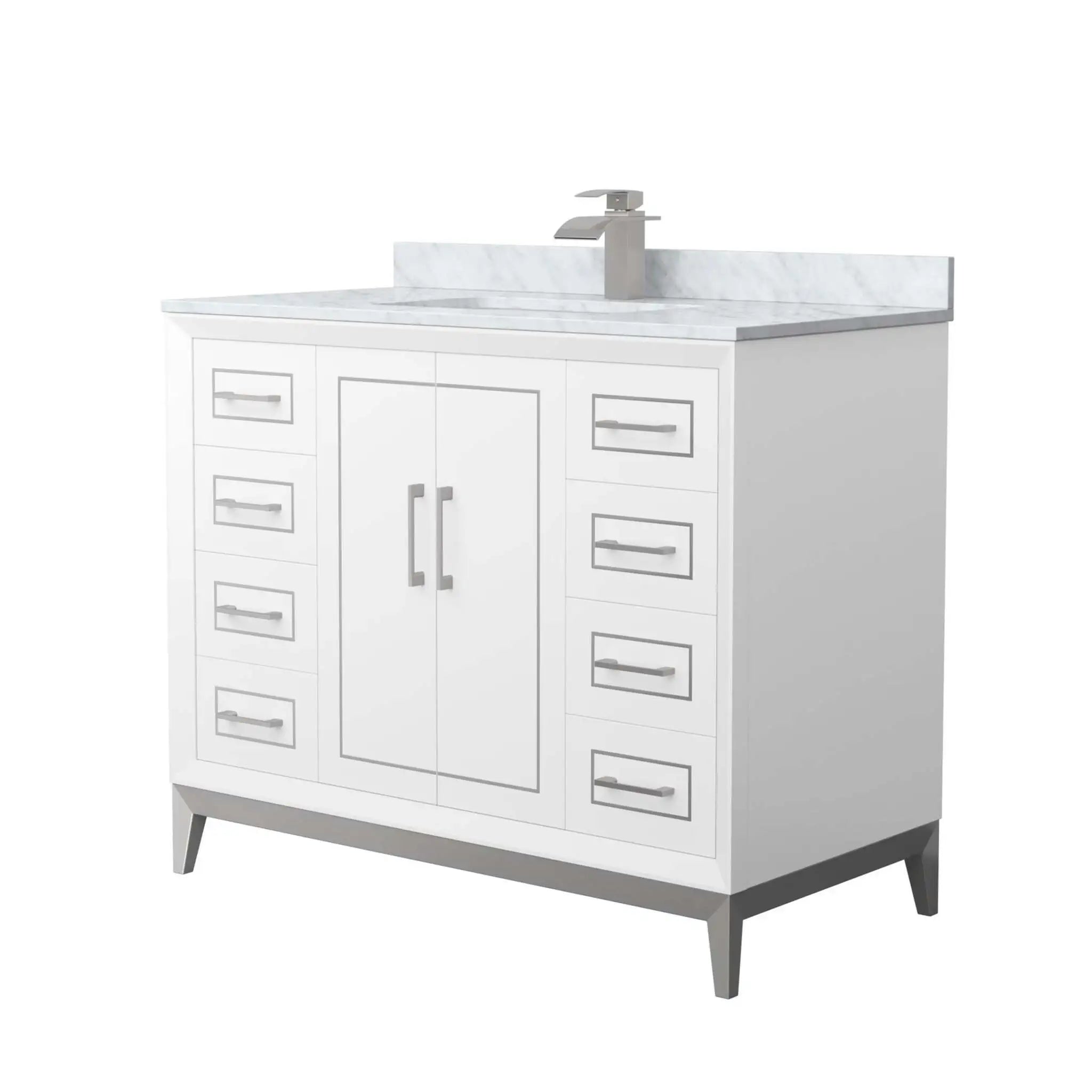42" Marlena Single Bathroom Vanity in White with Brushed Nickel Trim by Wyndham