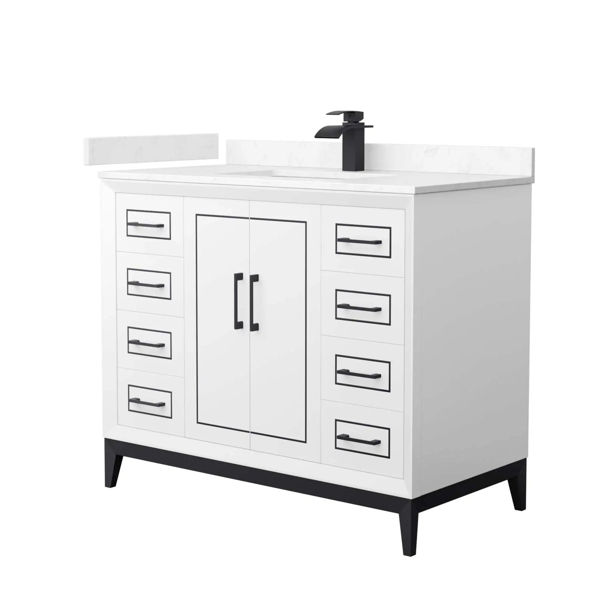 42" Marlena Single Bathroom Vanity in White with Matte Black Trim by Wyndham