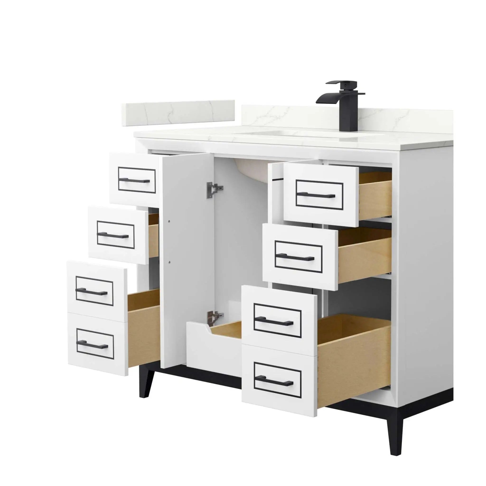 42" Marlena Single Bathroom Vanity in White with Matte Black Trim by Wyndham