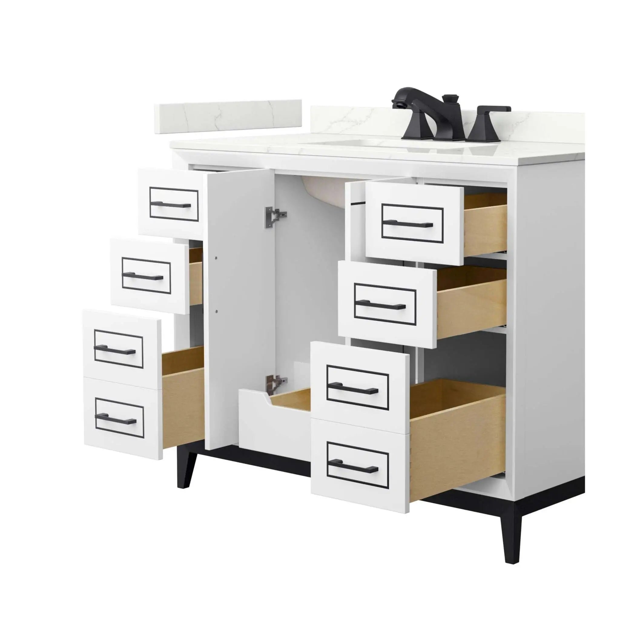42" Marlena Single Bathroom Vanity in White with Matte Black Trim by Wyndham