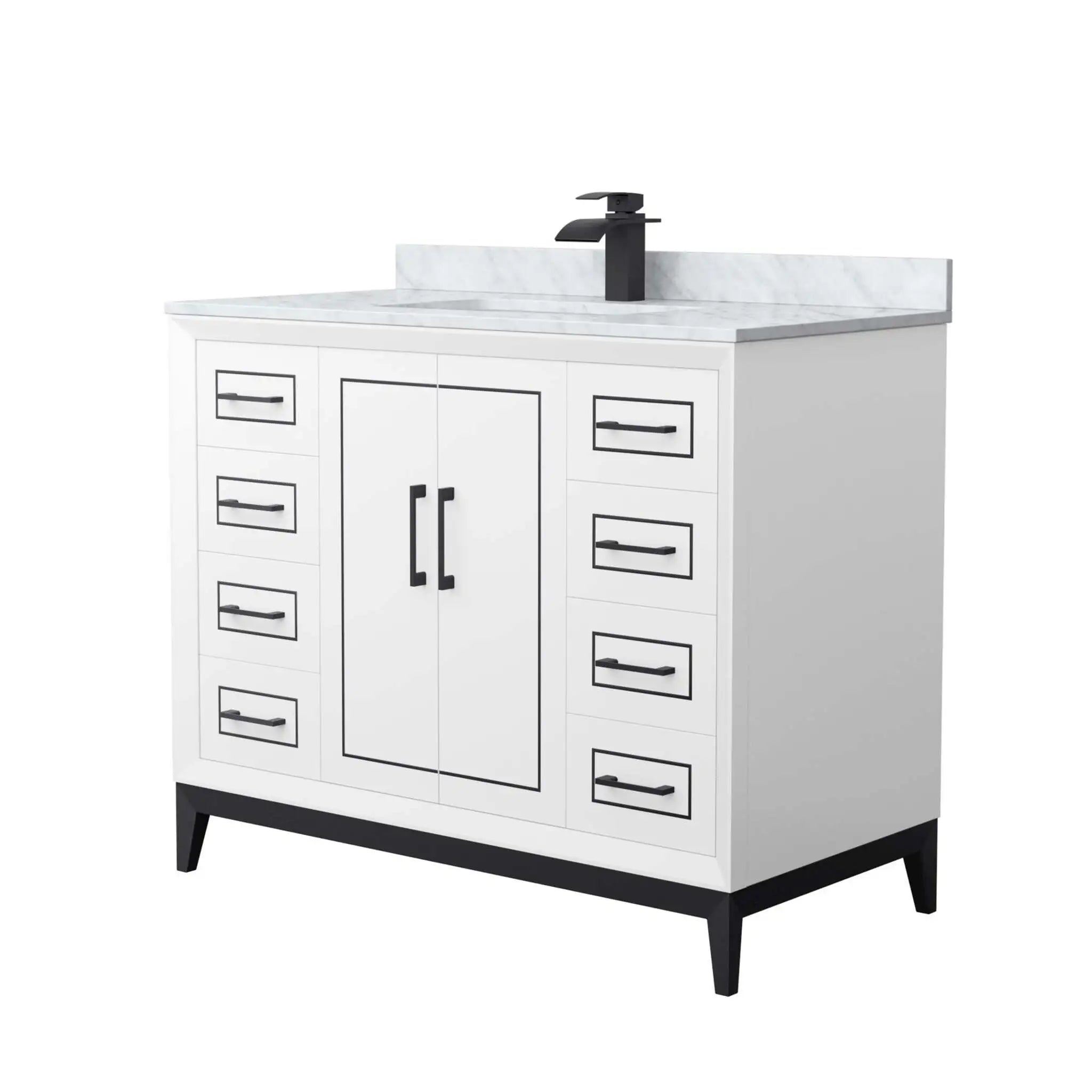 42" Marlena Single Bathroom Vanity in White with Matte Black Trim by Wyndham