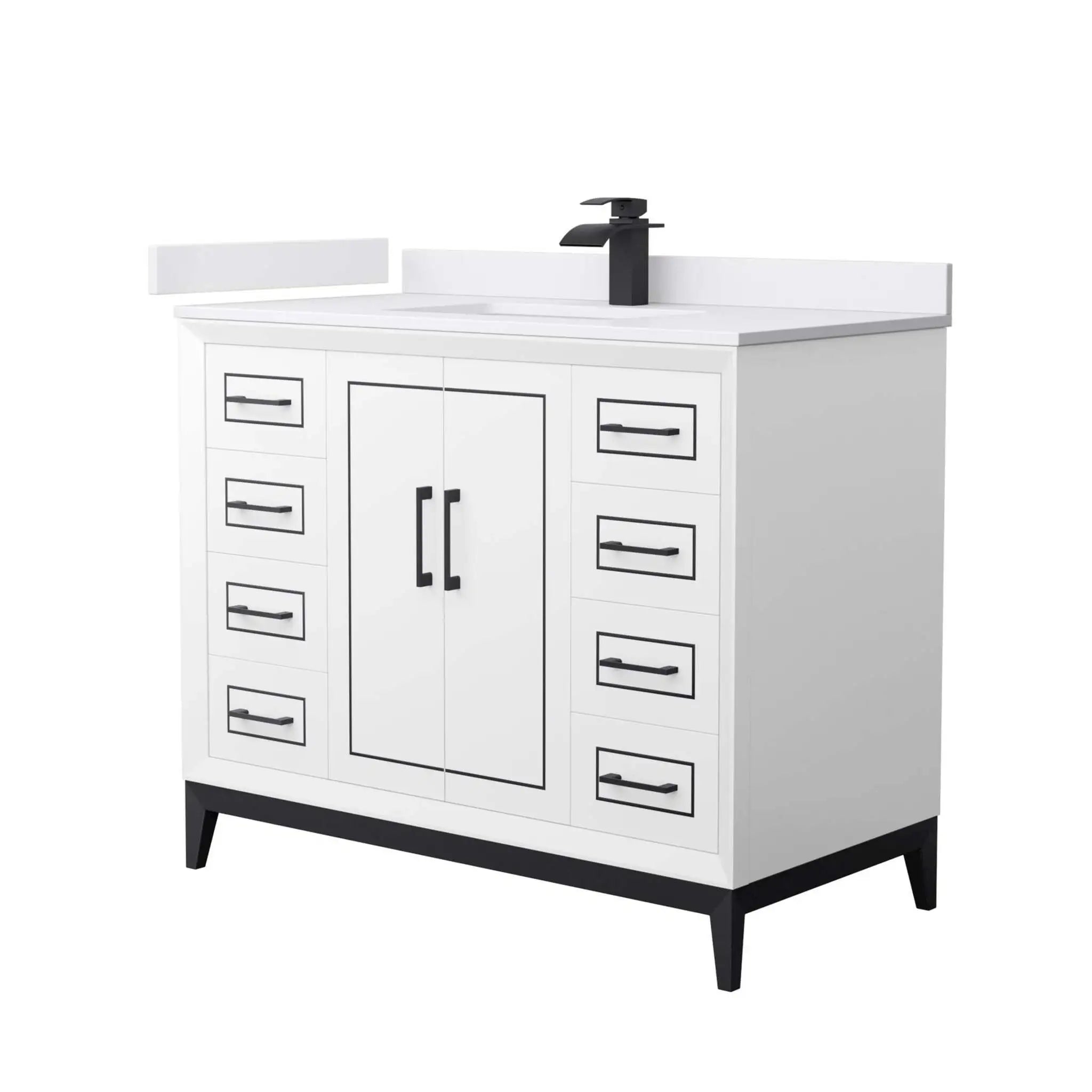 42" Marlena Single Bathroom Vanity in White with Matte Black Trim by Wyndham
