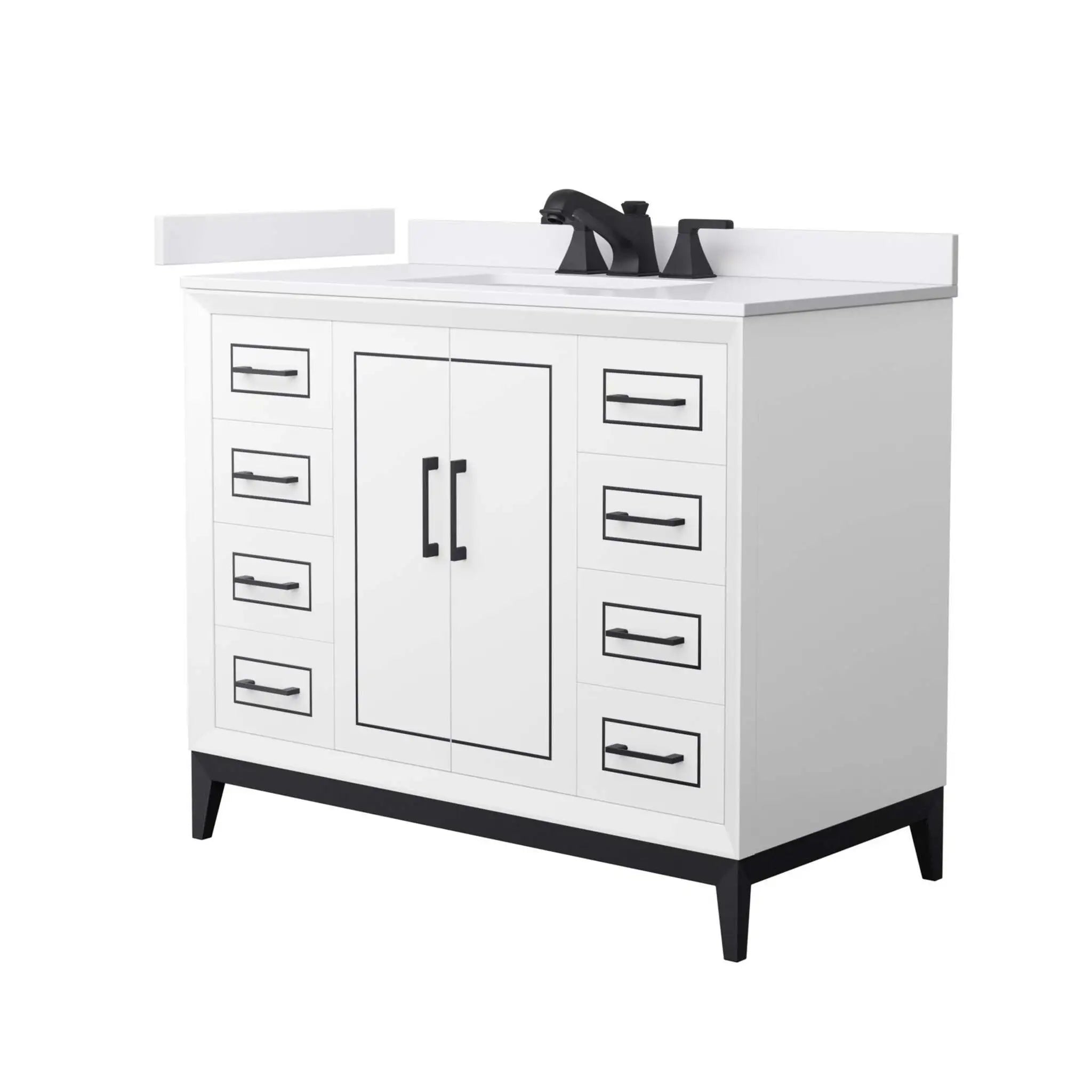 42" Marlena Single Bathroom Vanity in White with Matte Black Trim by Wyndham