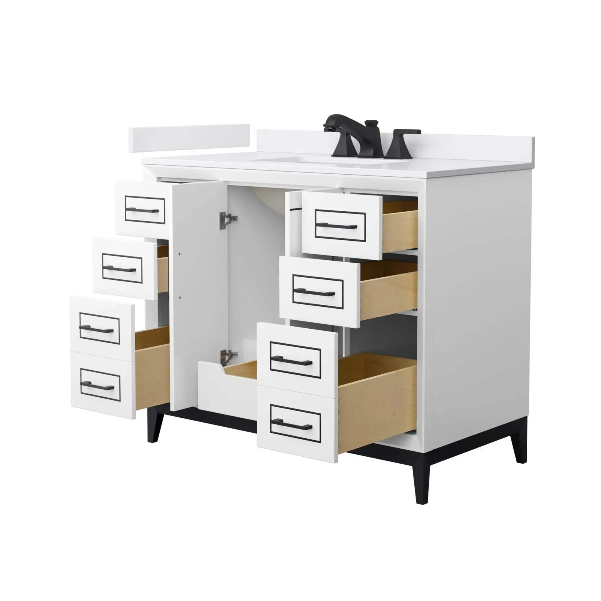 42" Marlena Single Bathroom Vanity in White with Matte Black Trim by Wyndham