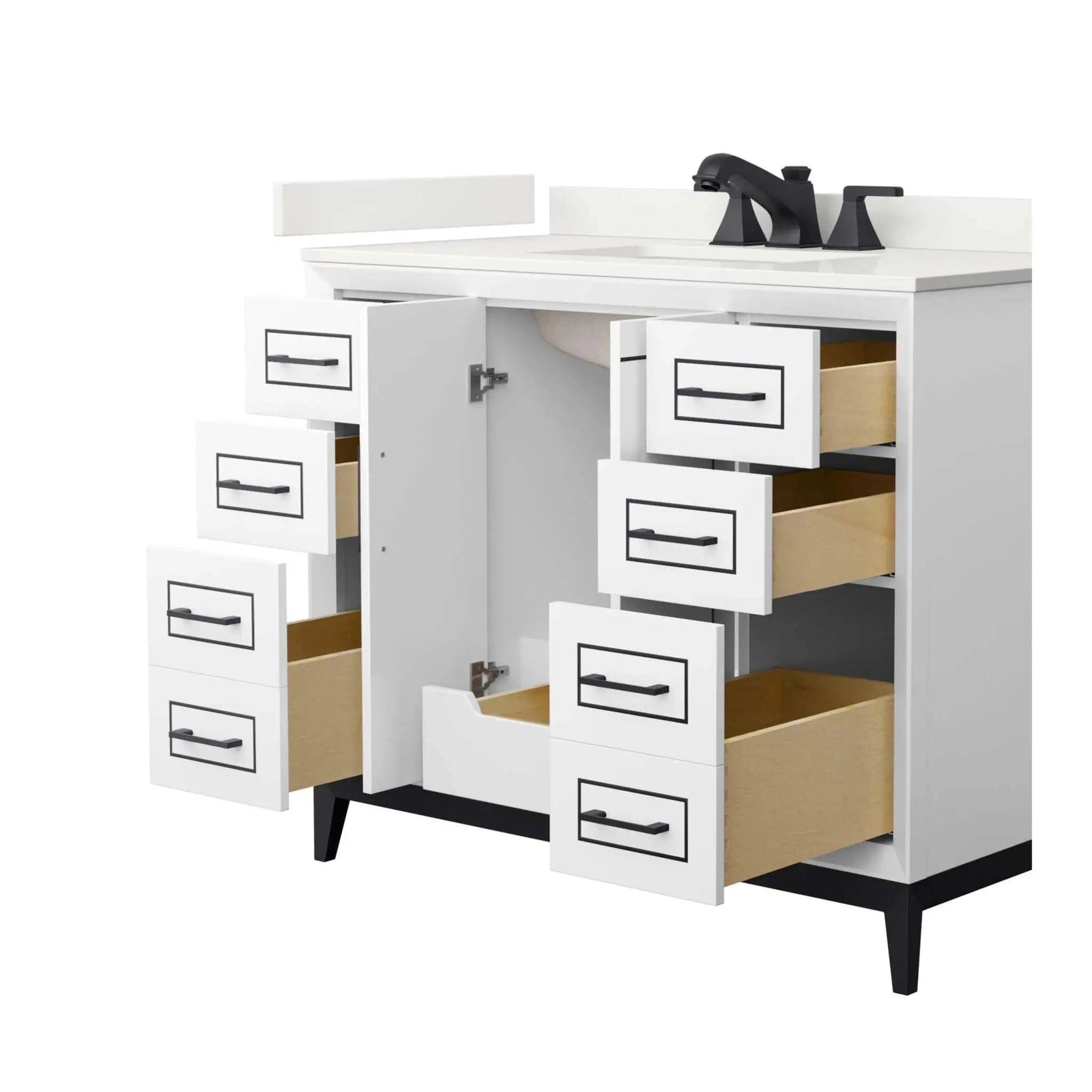 42" Marlena Single Bathroom Vanity in White with Matte Black Trim by Wyndham