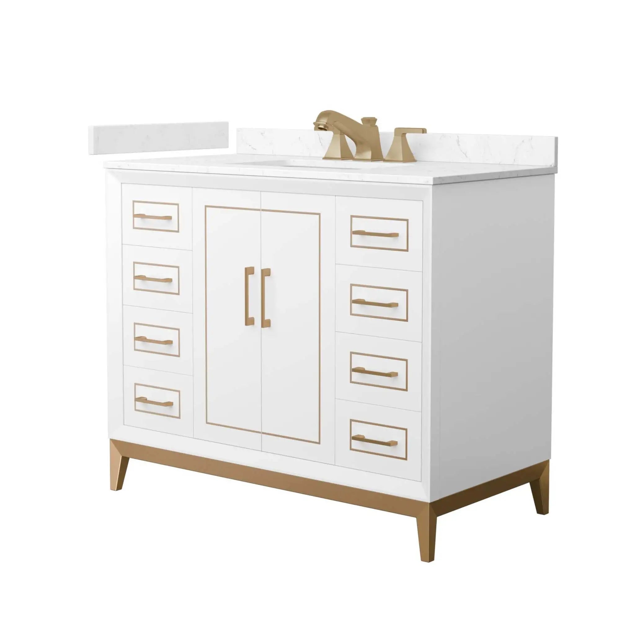 42" Marlena Single Bathroom Vanity in White with Satin Bronze Trim by Wyndham