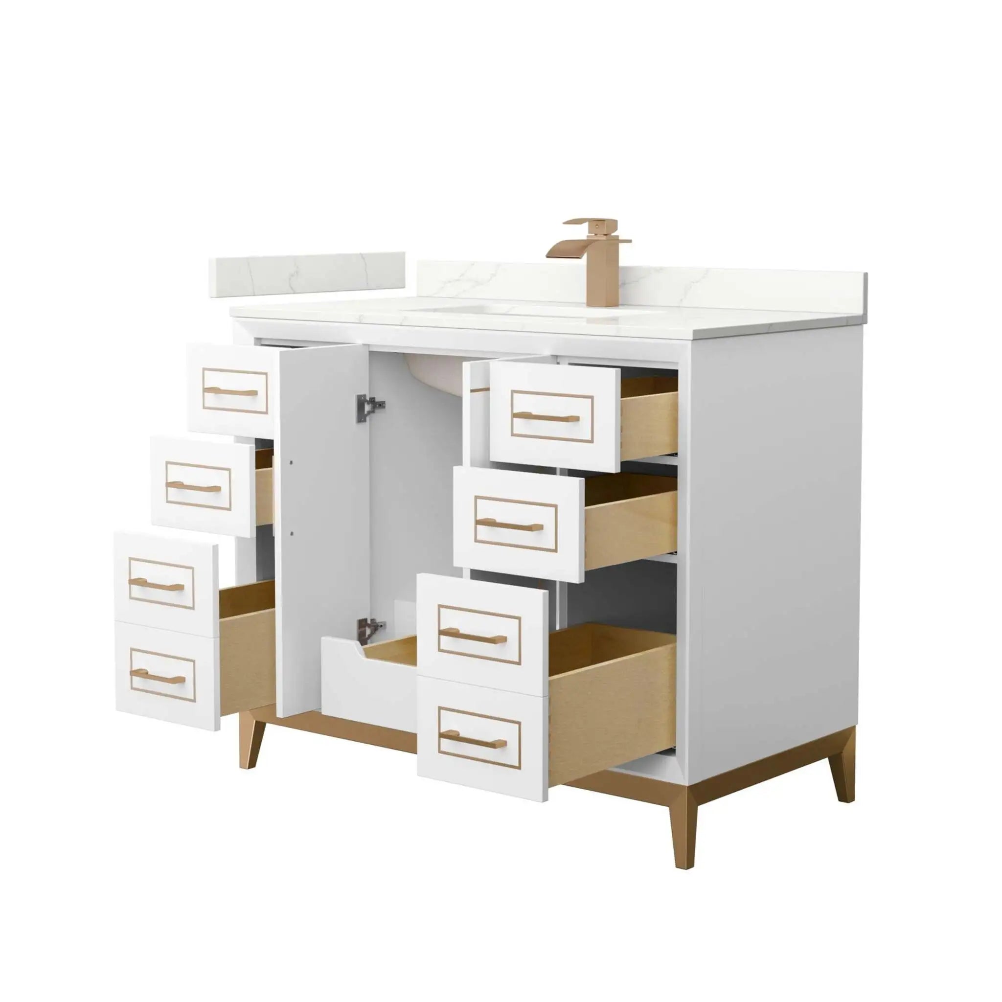 42" Marlena Single Bathroom Vanity in White with Satin Bronze Trim by Wyndham