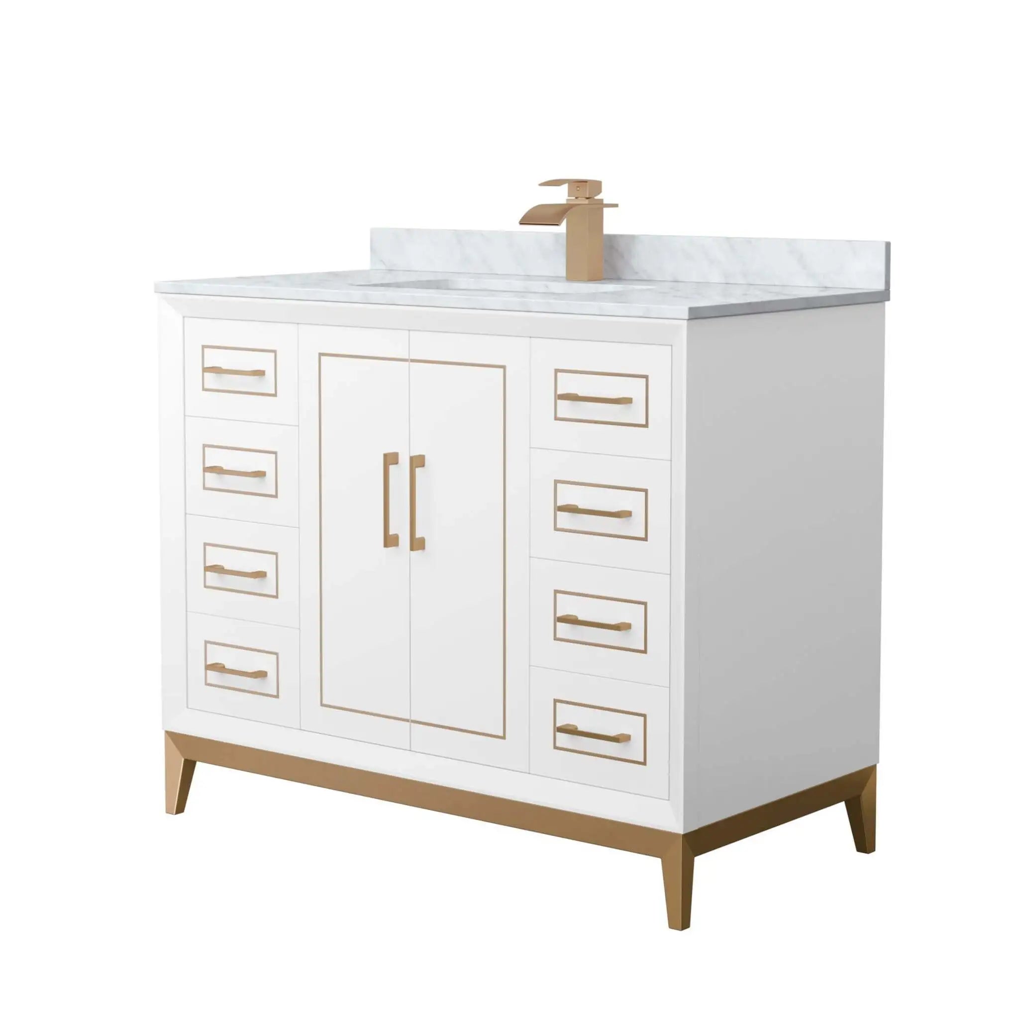 42" Marlena Single Bathroom Vanity in White with Satin Bronze Trim by Wyndham