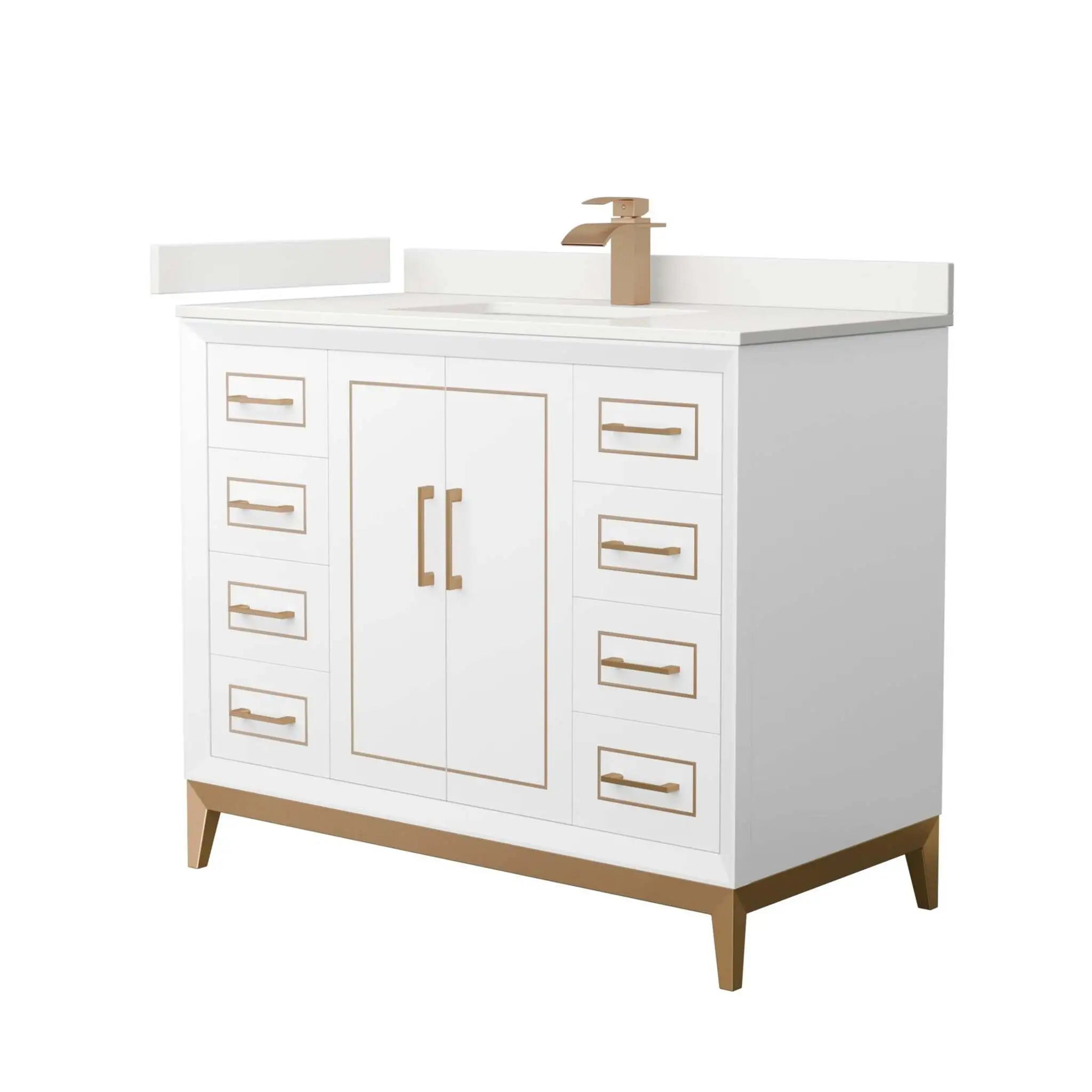 42" Marlena Single Bathroom Vanity in White with Satin Bronze Trim by Wyndham