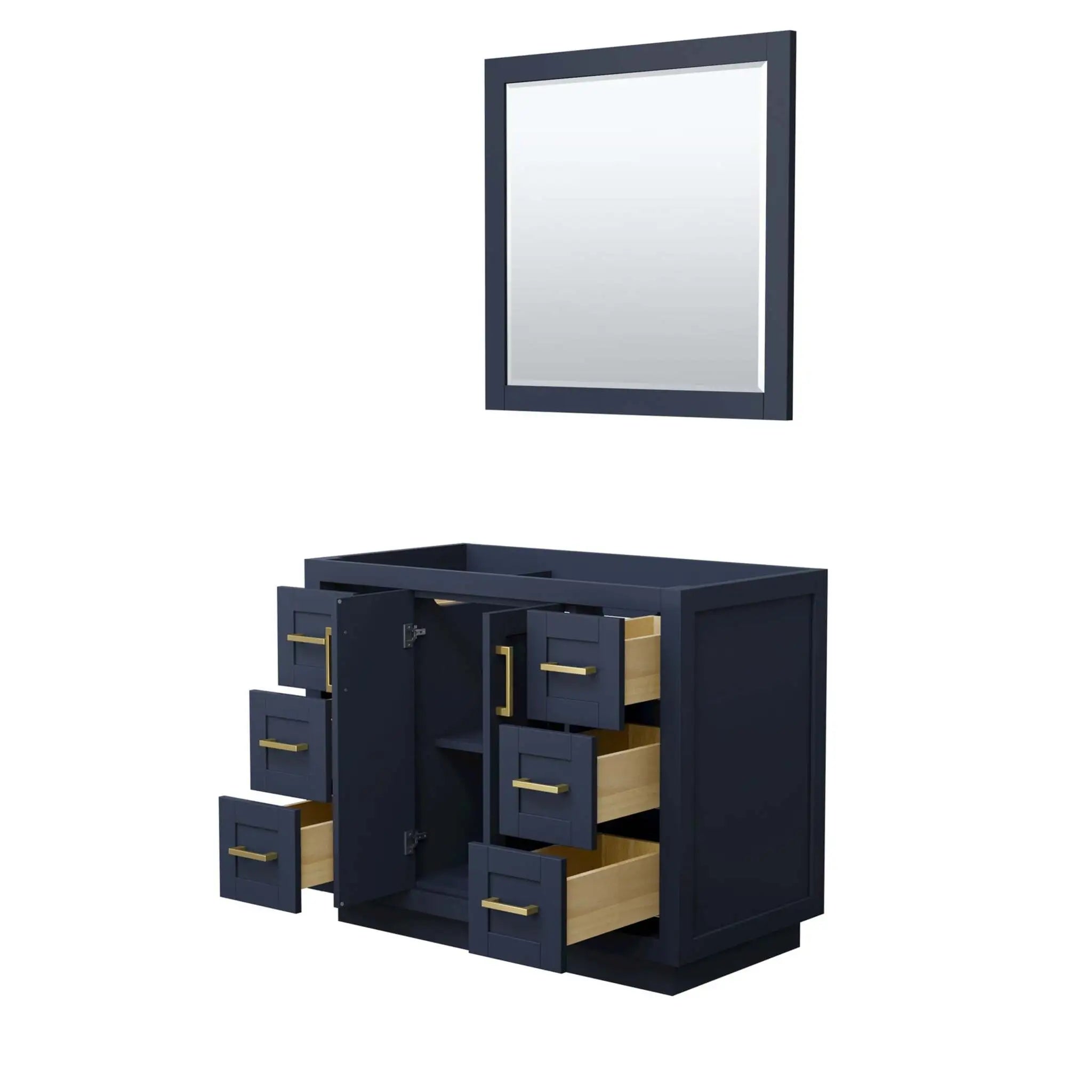 42" Miranda Single Bathroom Vanity in Dark Blue with Brushed Gold Trim & 34" Mirror by Wyndham