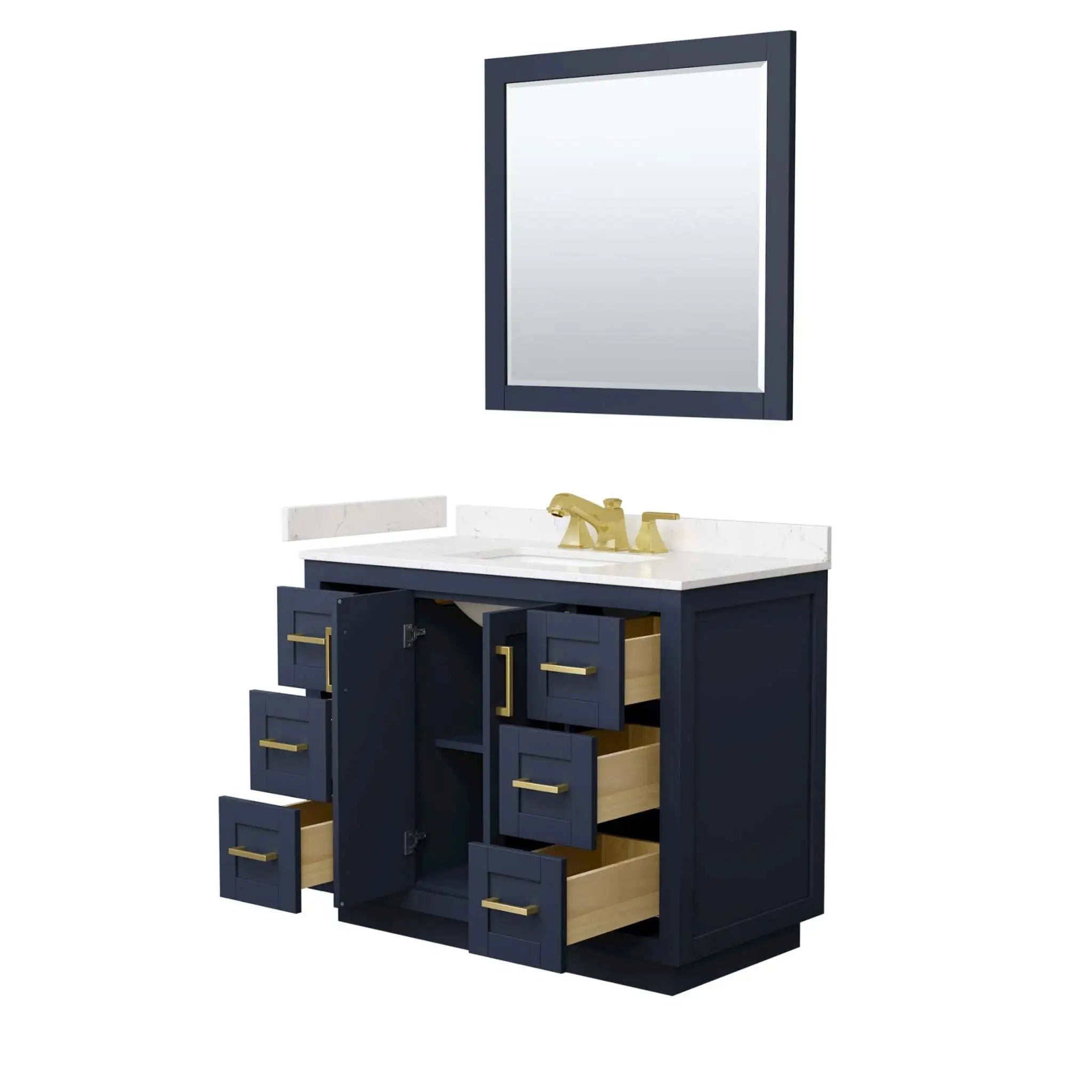42" Miranda Single Bathroom Vanity in Dark Blue with Brushed Gold Trim & 34" Mirror by Wyndham