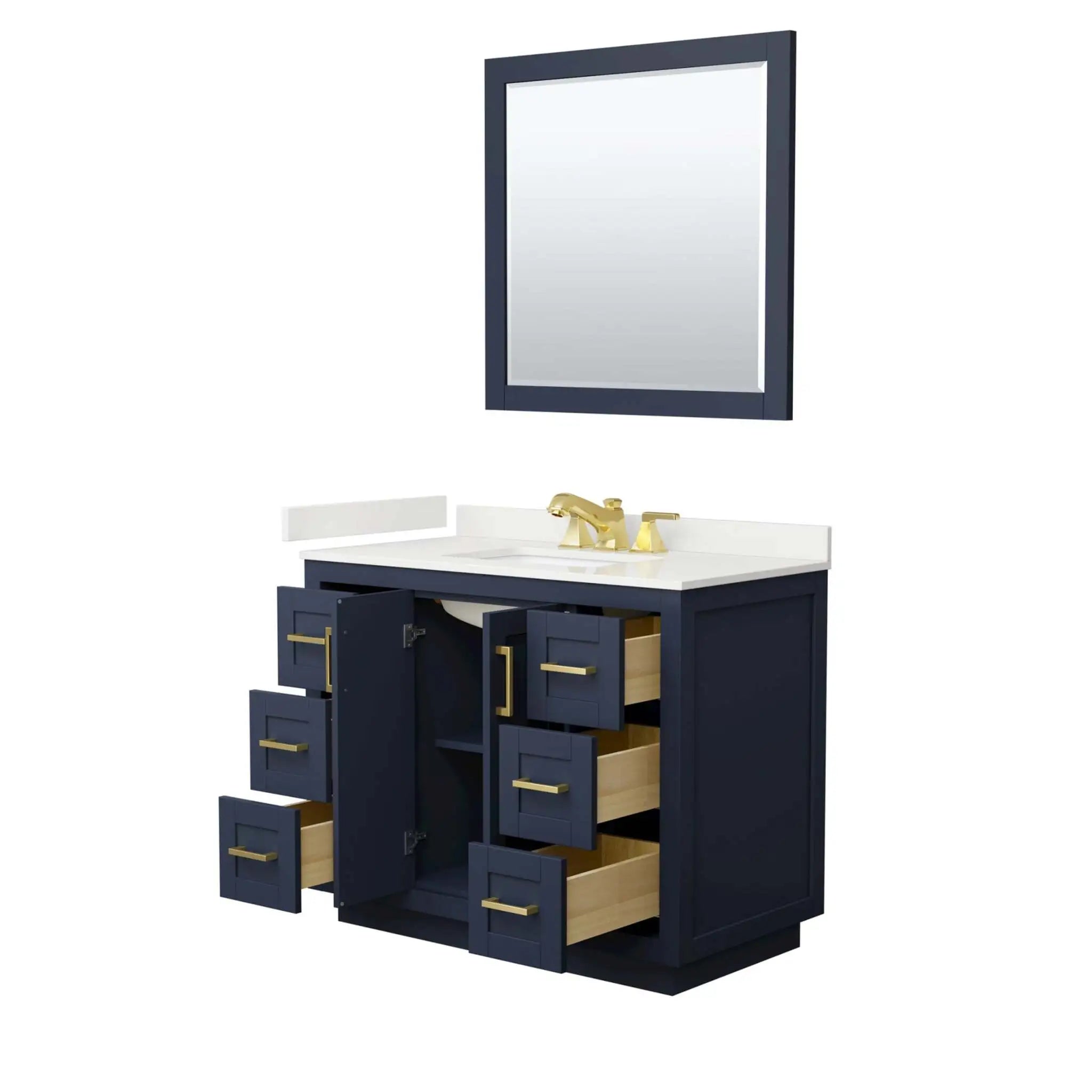 42" Miranda Single Bathroom Vanity in Dark Blue with Brushed Gold Trim & 34" Mirror by Wyndham