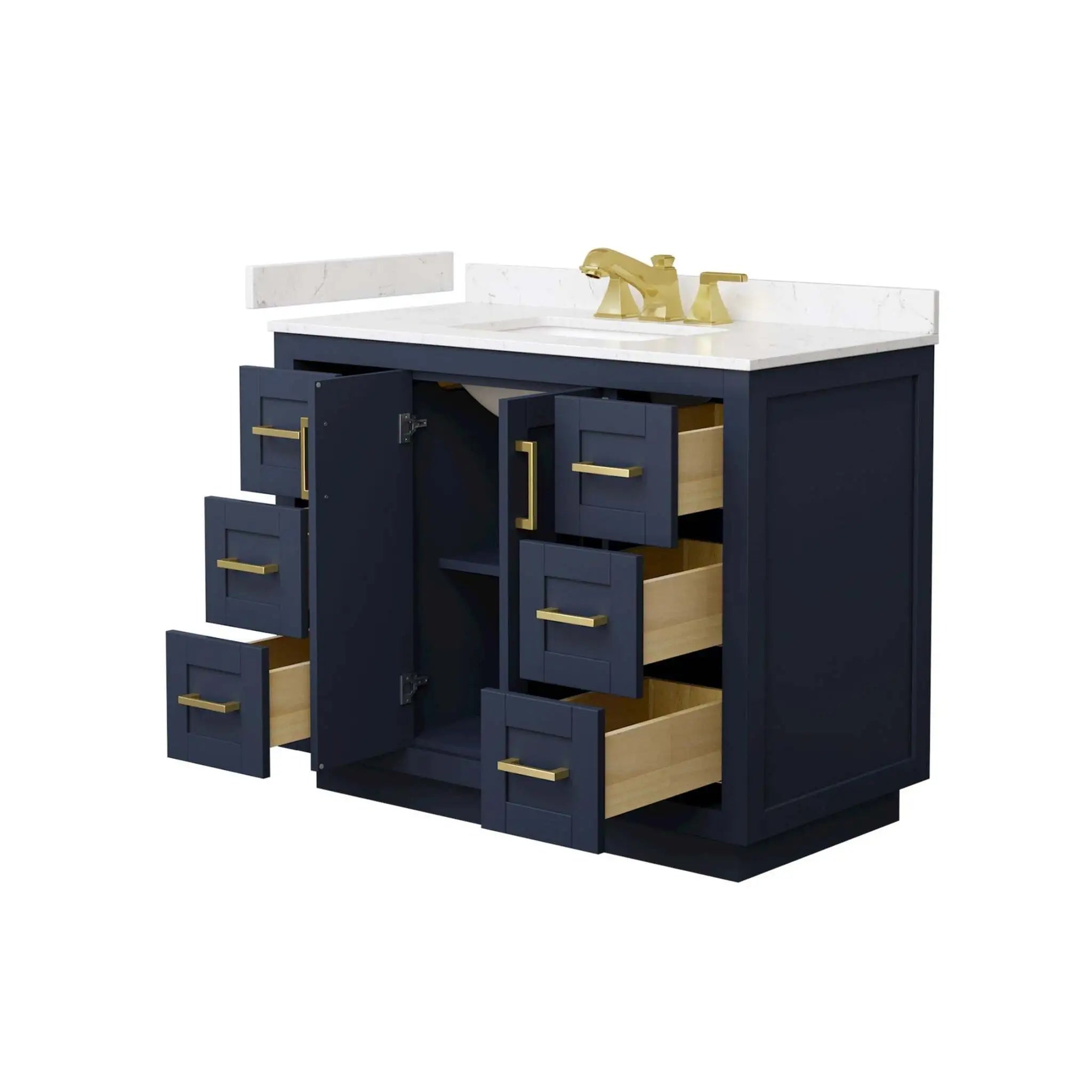 42" Miranda Single Bathroom Vanity in Dark Blue with Brushed Gold Trim by Wyndham