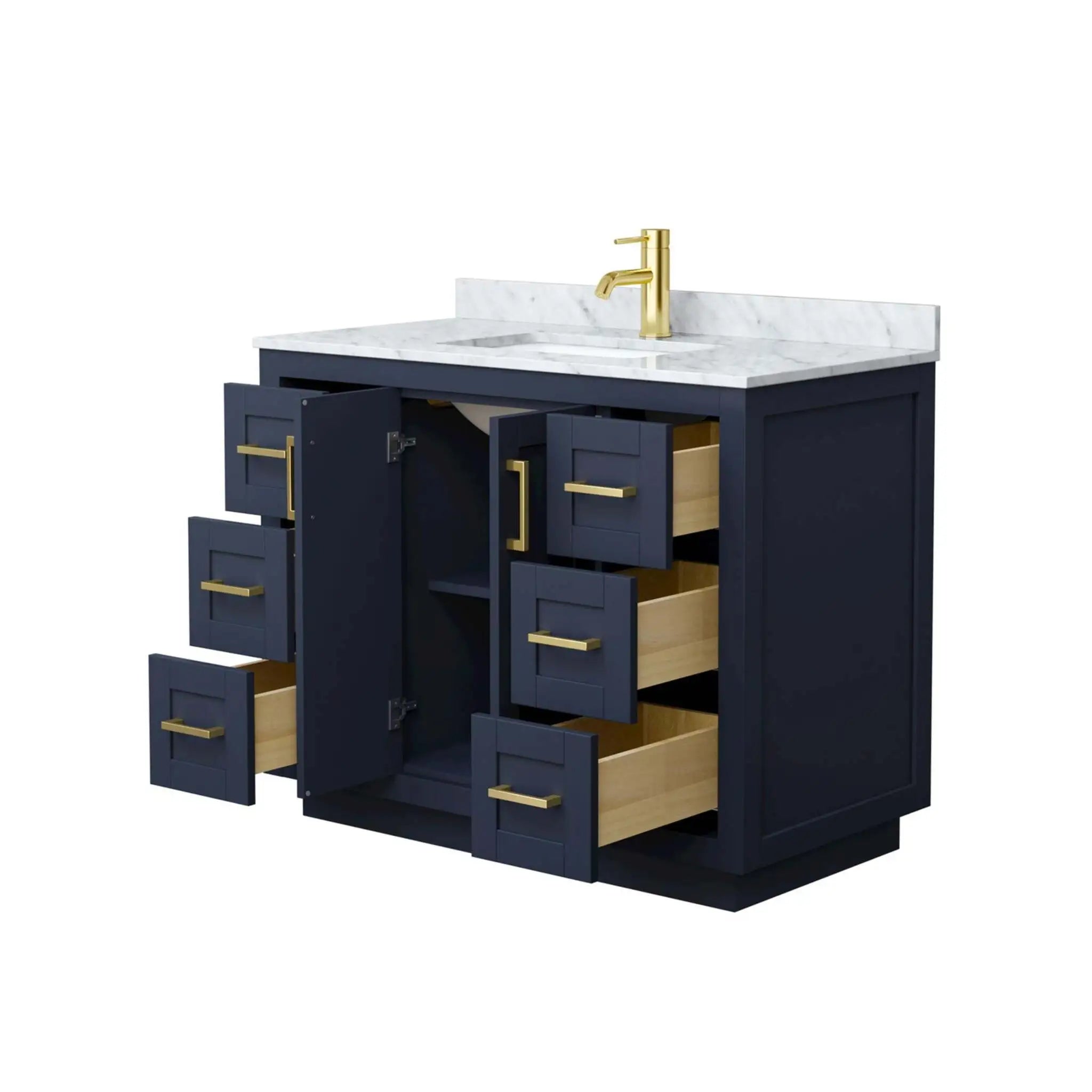 42" Miranda Single Bathroom Vanity in Dark Blue with Brushed Gold Trim by Wyndham