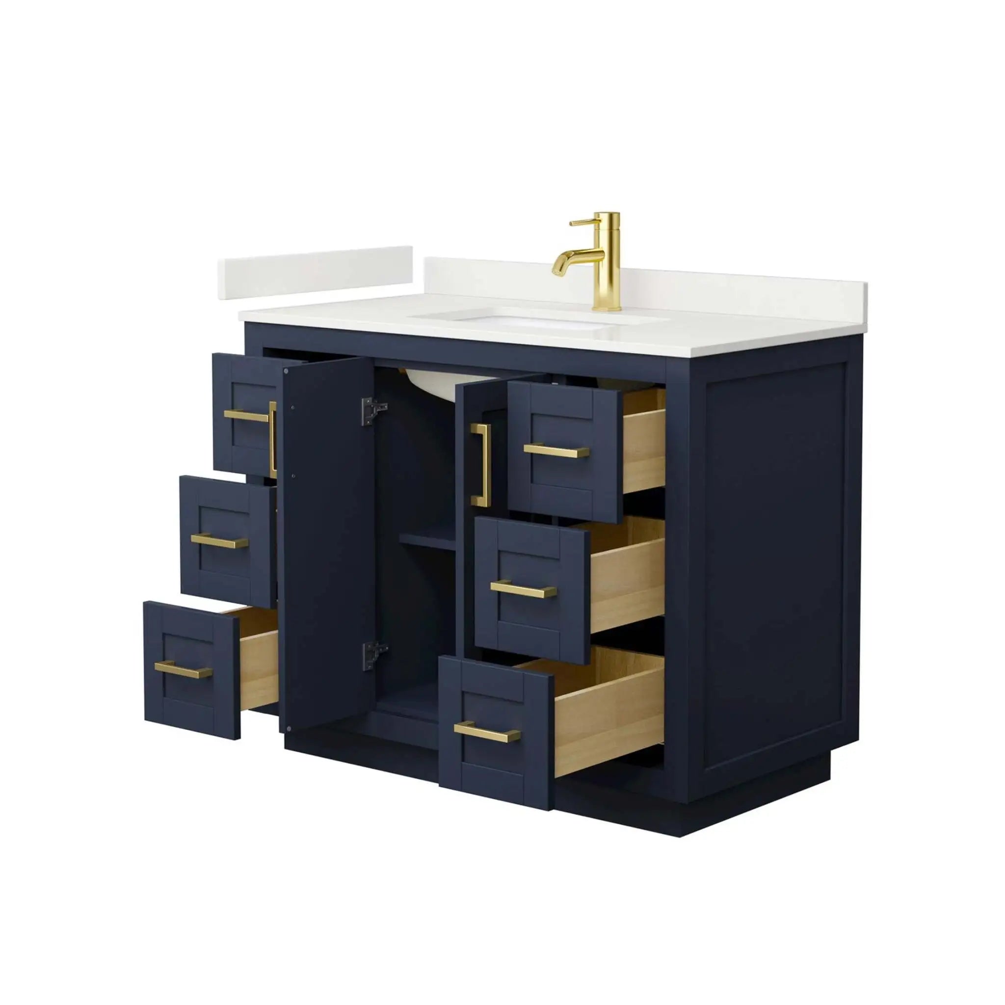 42" Miranda Single Bathroom Vanity in Dark Blue with Brushed Gold Trim by Wyndham