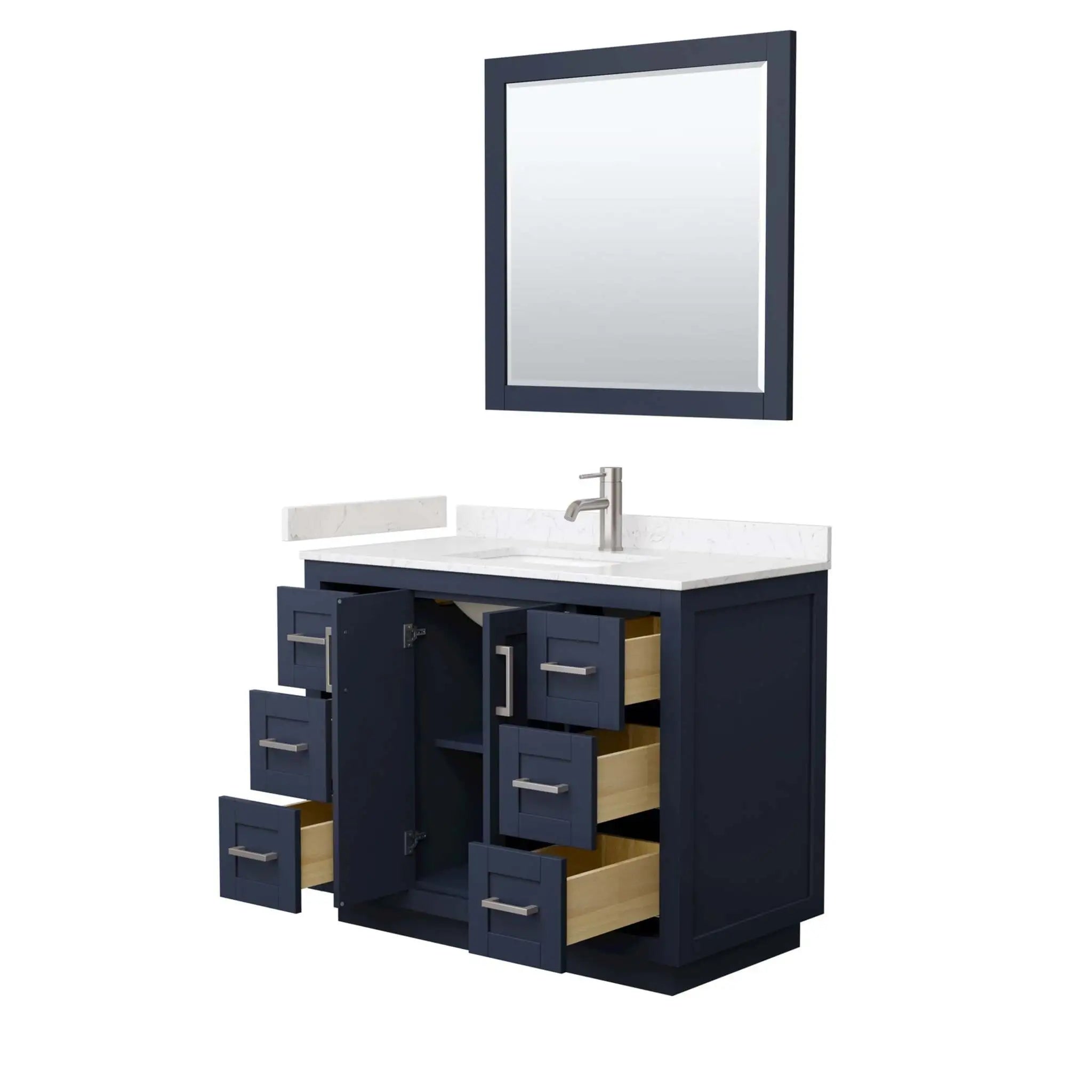 42" Miranda Single Bathroom Vanity in Dark Blue with Brushed Nickel Trim & 34" Mirror by Wyndham