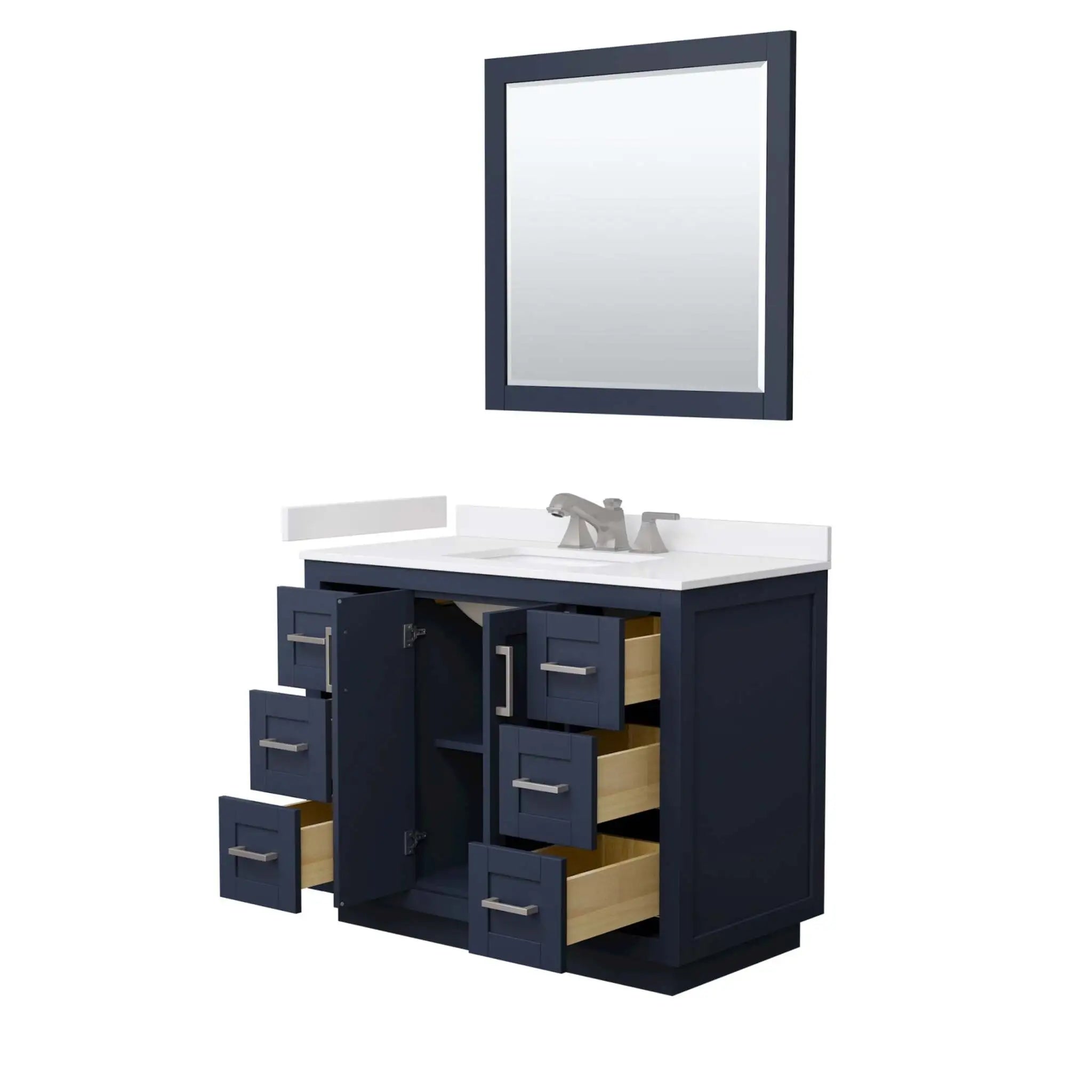 42" Miranda Single Bathroom Vanity in Dark Blue with Brushed Nickel Trim & 34" Mirror by Wyndham