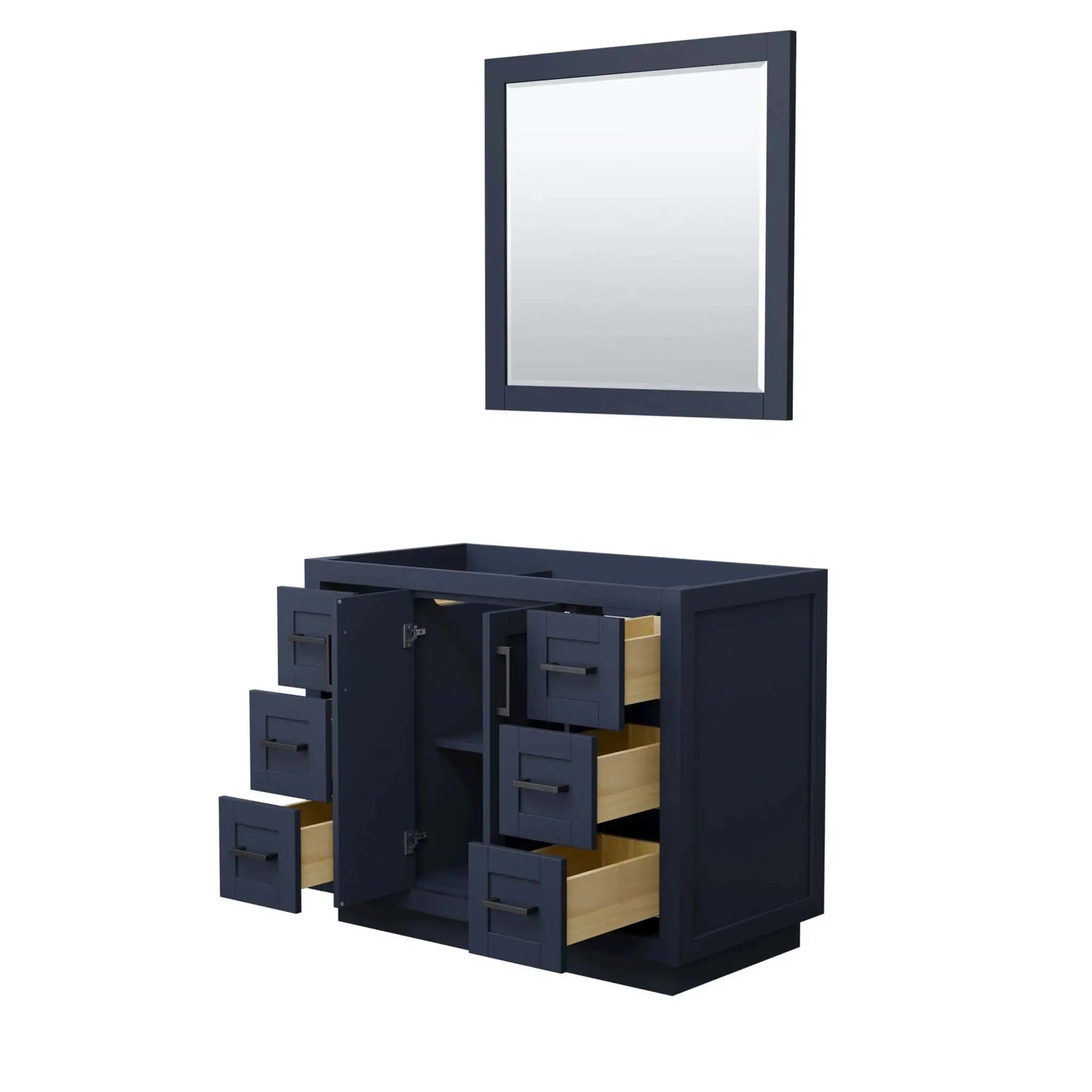 42" Miranda Single Bathroom Vanity in Dark Blue with Matte Black Trim & 34" Mirror by Wyndham