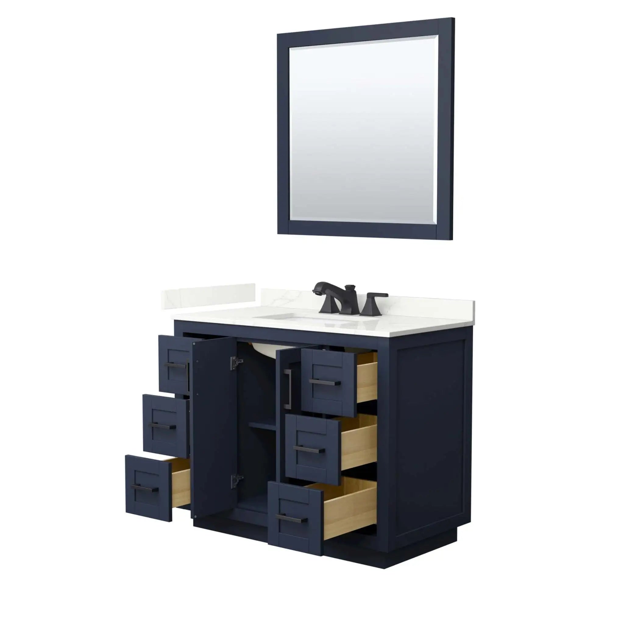 42" Miranda Single Bathroom Vanity in Dark Blue with Matte Black Trim & 34" Mirror by Wyndham