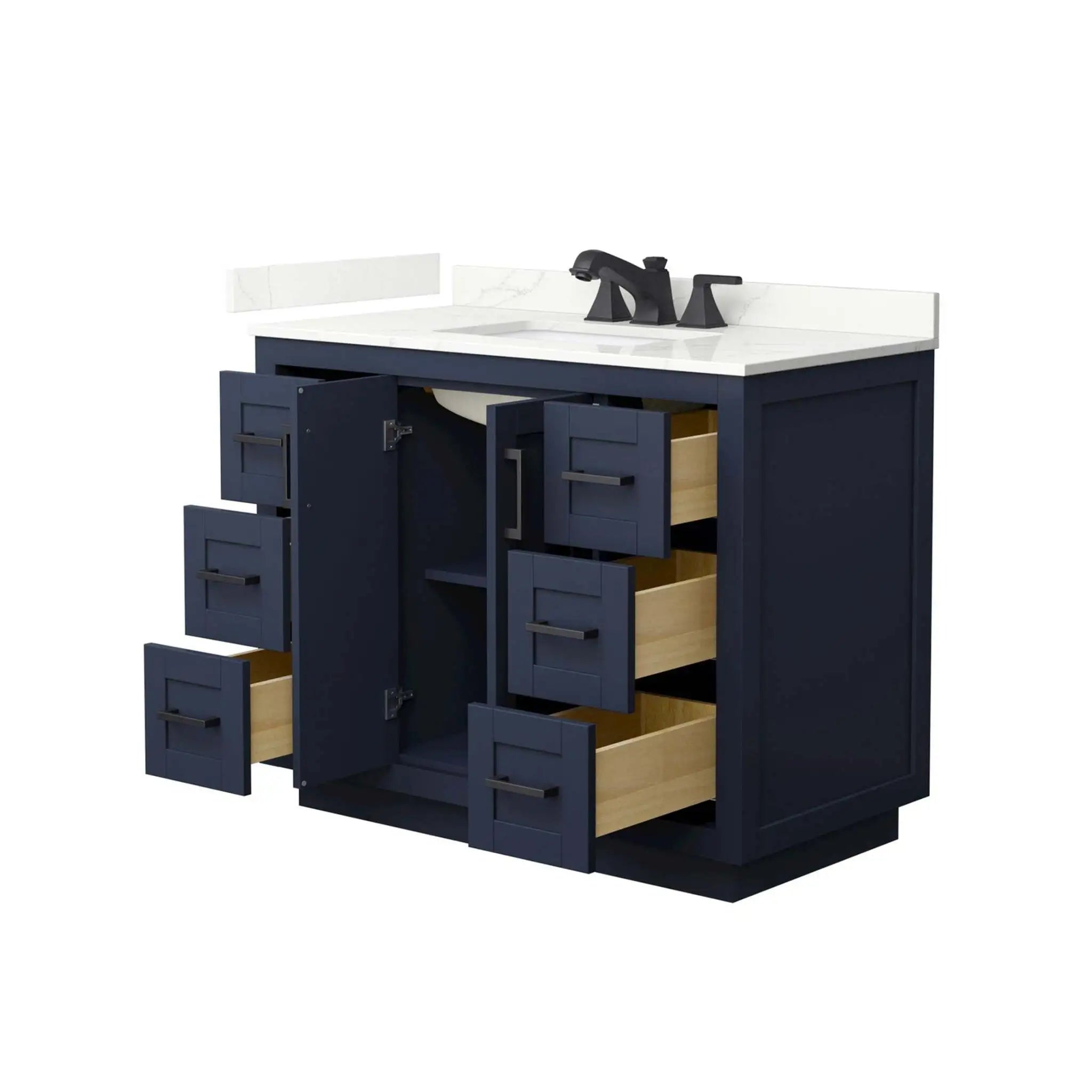 42" Miranda Single Bathroom Vanity in Dark Blue with Matte Black Trim by Wyndham