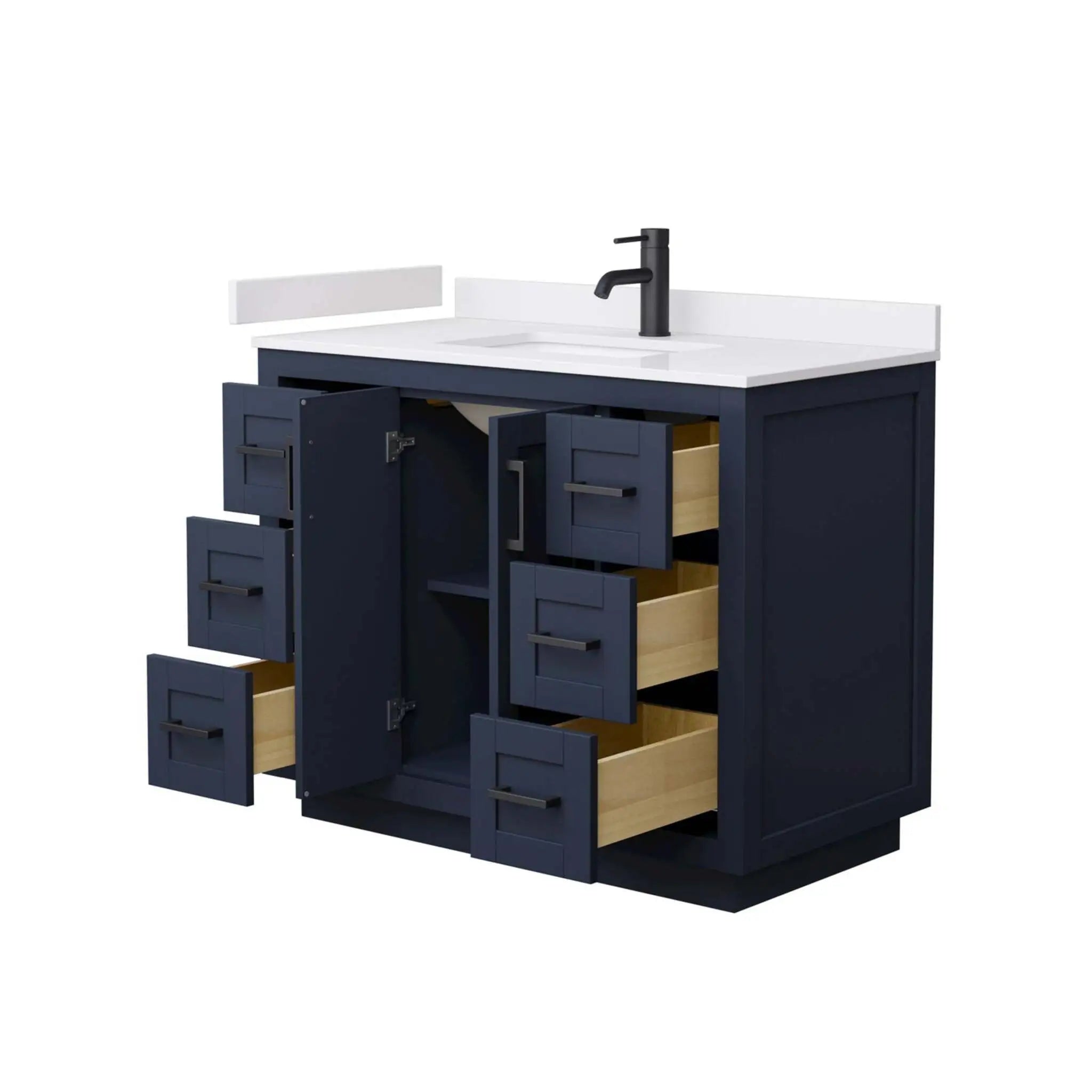42" Miranda Single Bathroom Vanity in Dark Blue with Matte Black Trim by Wyndham
