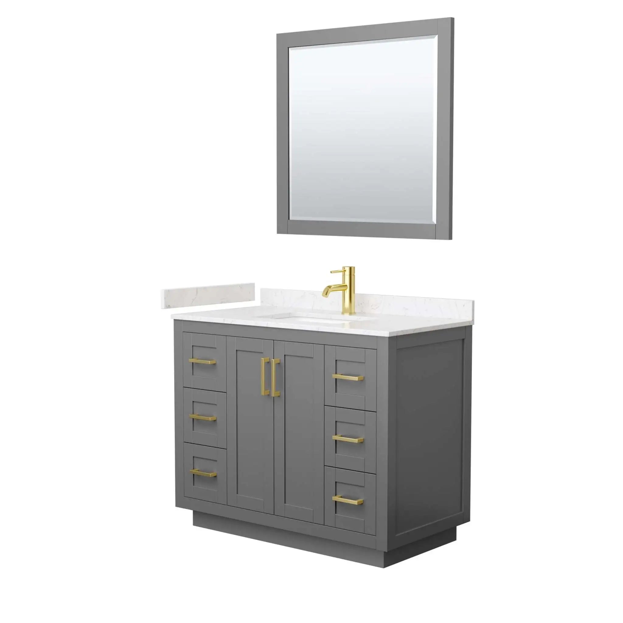 42" Miranda Single Bathroom Vanity in Dark Gray with Brushed Gold Trim & 34" Mirror by Wyndham