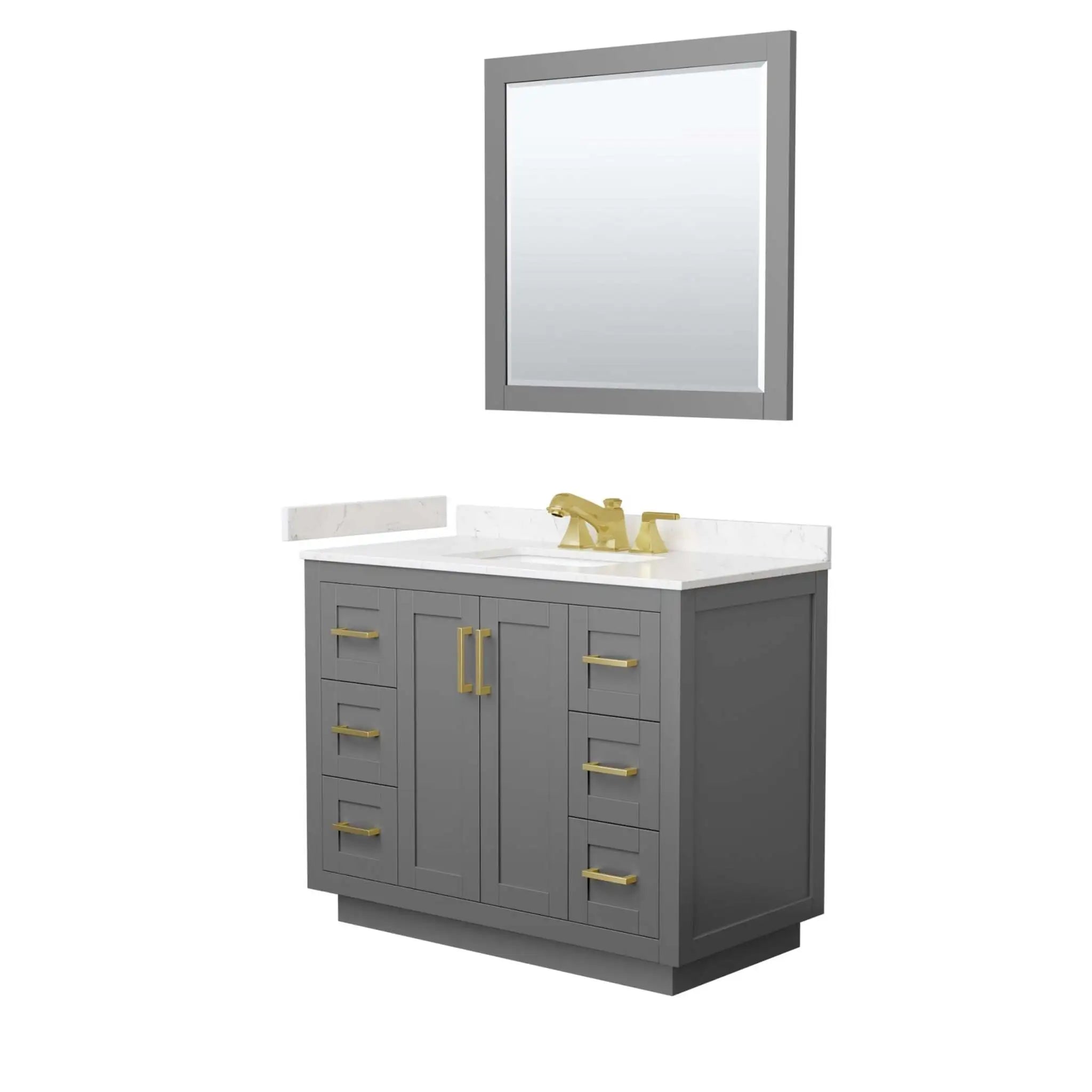 42" Miranda Single Bathroom Vanity in Dark Gray with Brushed Gold Trim & 34" Mirror by Wyndham