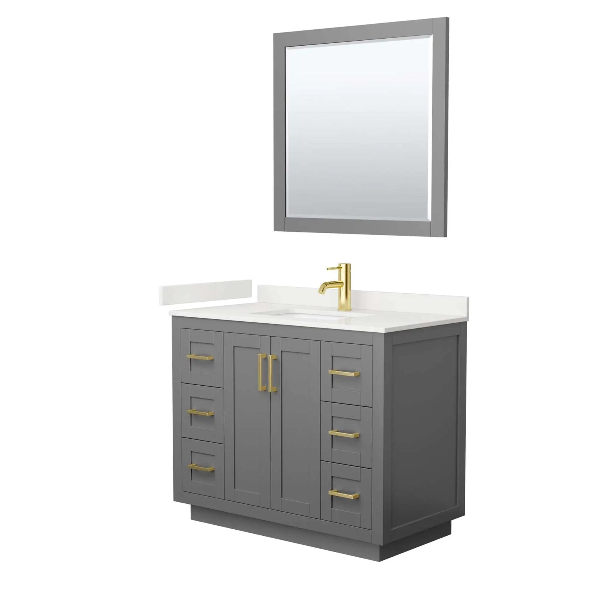 42" Miranda Single Bathroom Vanity in Dark Gray with Brushed Gold Trim & 34" Mirror by Wyndham