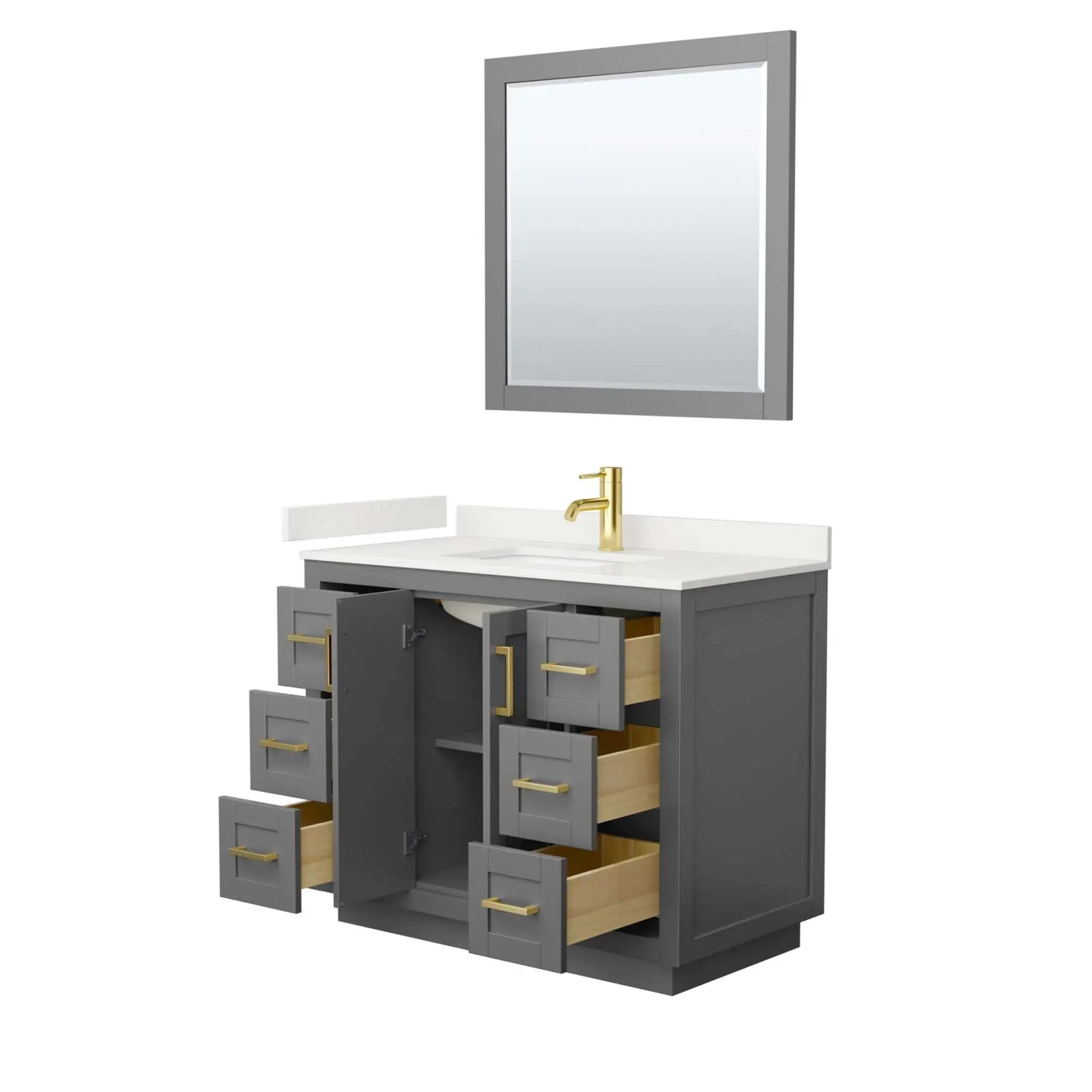 42" Miranda Single Bathroom Vanity in Dark Gray with Brushed Gold Trim & 34" Mirror by Wyndham