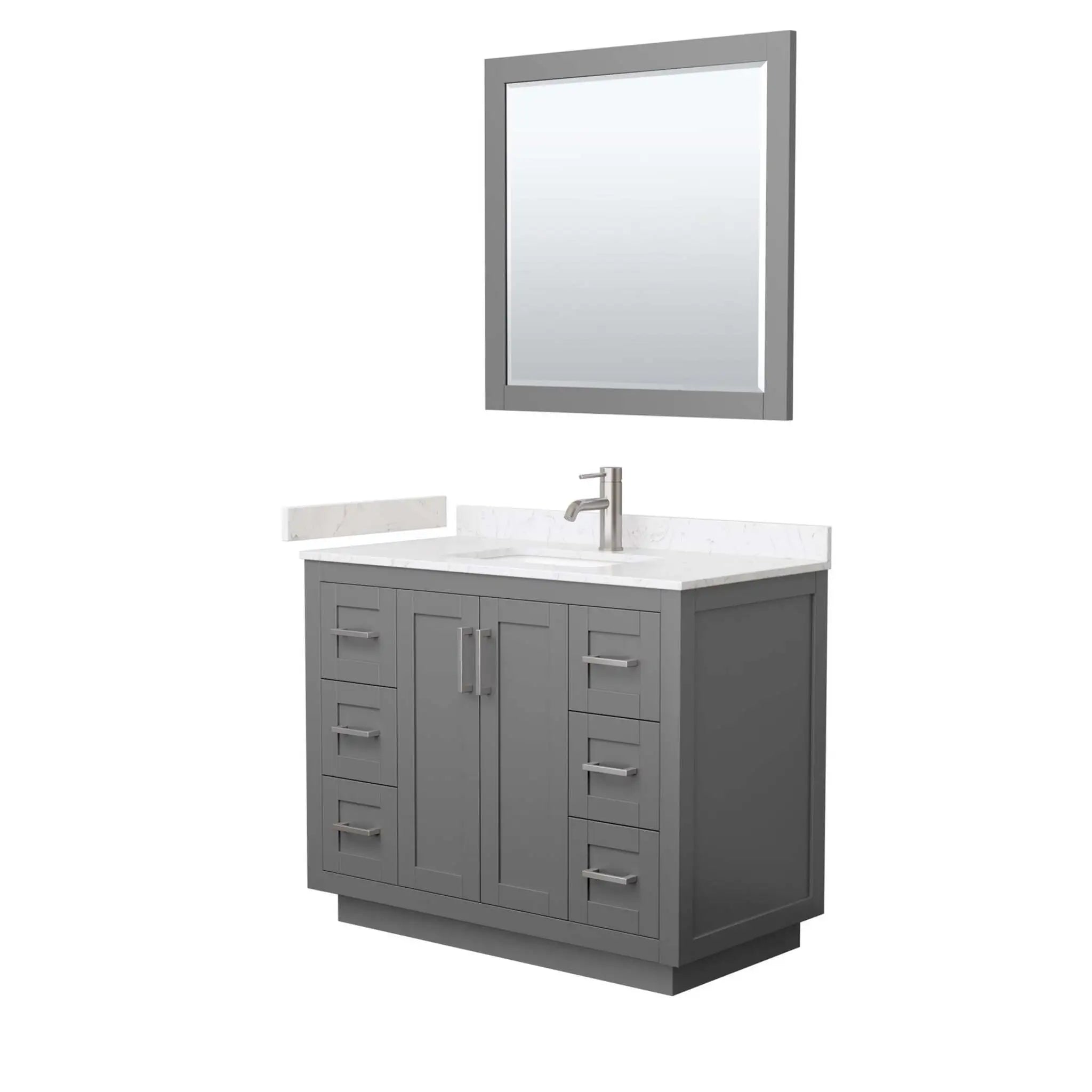 42" Miranda Single Bathroom Vanity in Dark Gray with Brushed Nickel Trim & 34" Mirror by Wyndham