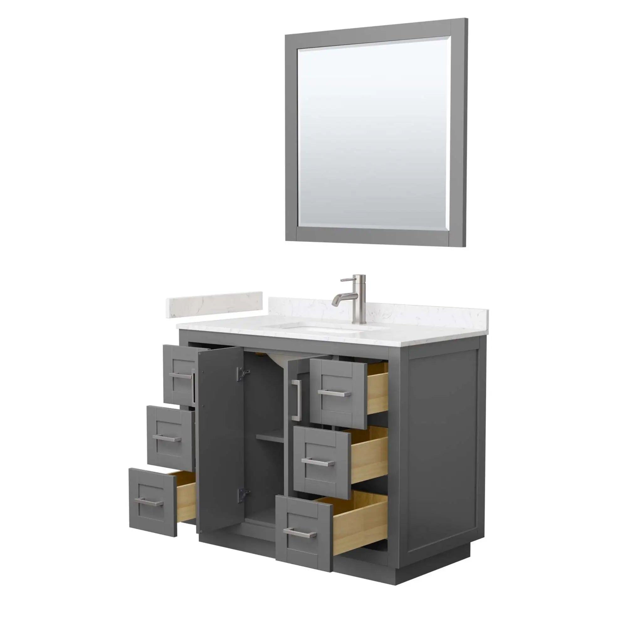 42" Miranda Single Bathroom Vanity in Dark Gray with Brushed Nickel Trim & 34" Mirror by Wyndham
