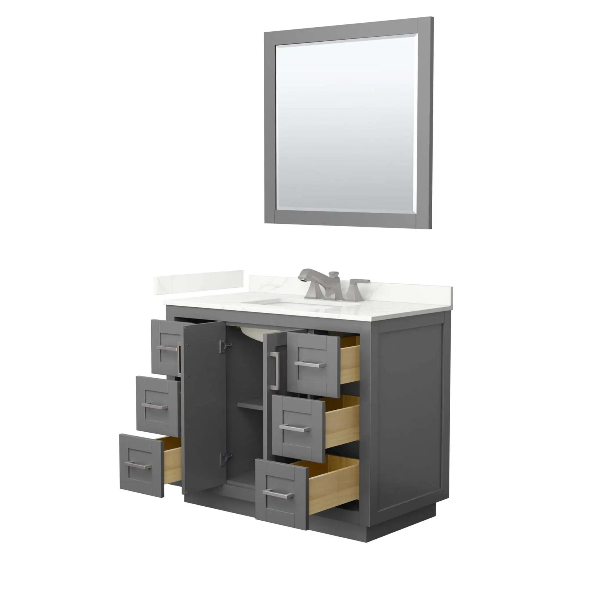 42" Miranda Single Bathroom Vanity in Dark Gray with Brushed Nickel Trim & 34" Mirror by Wyndham