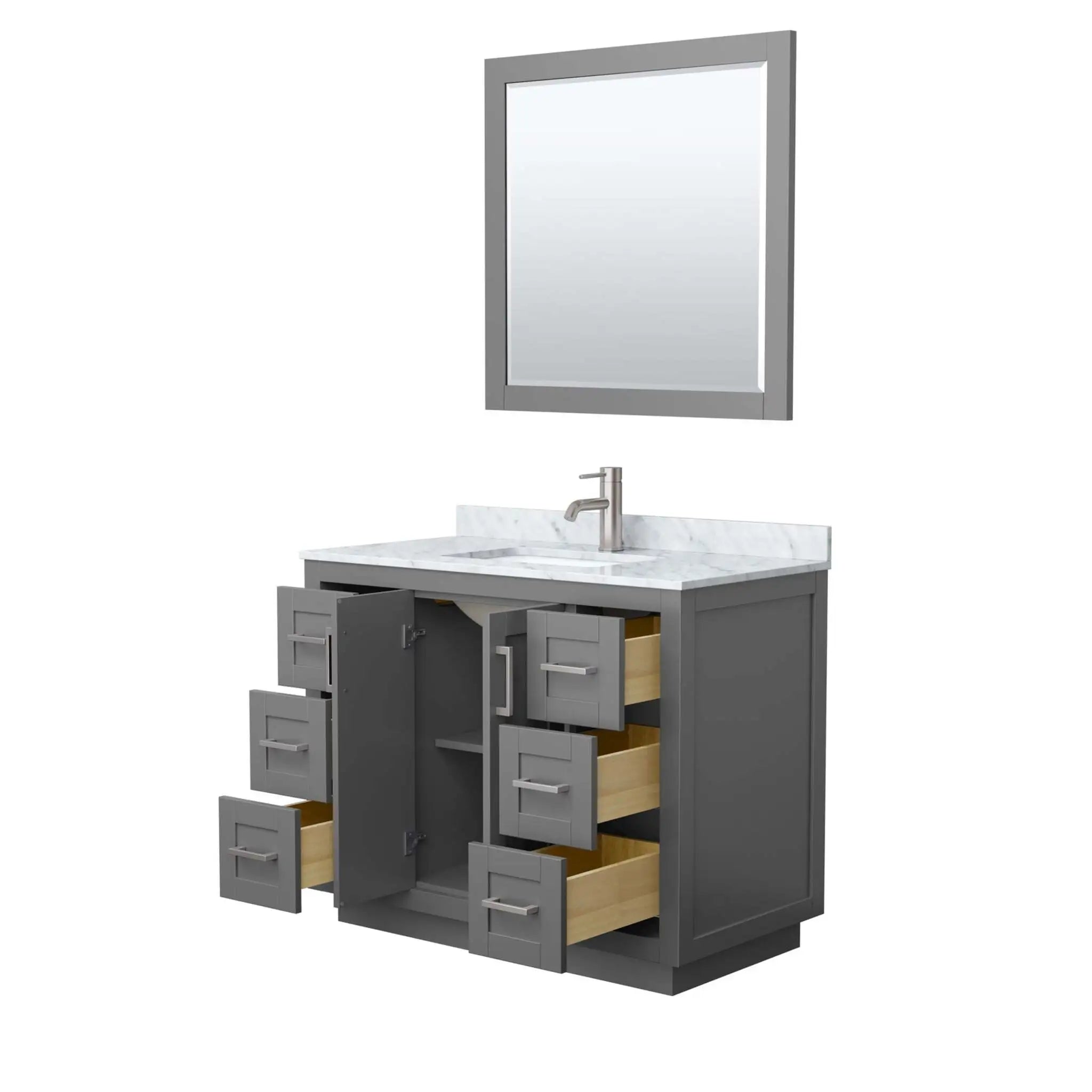 42" Miranda Single Bathroom Vanity in Dark Gray with Brushed Nickel Trim & 34" Mirror by Wyndham