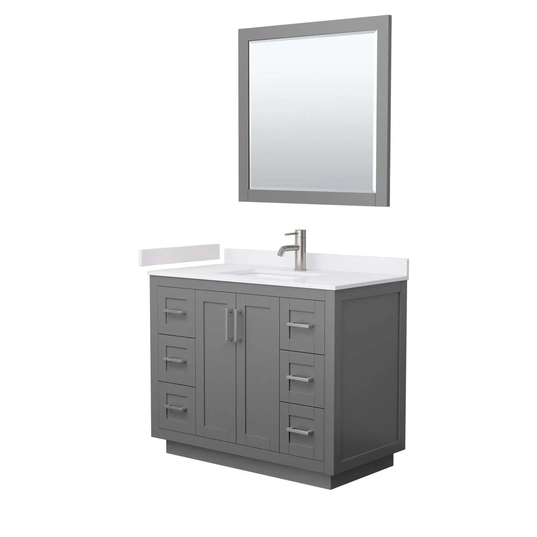 42" Miranda Single Bathroom Vanity in Dark Gray with Brushed Nickel Trim & 34" Mirror by Wyndham