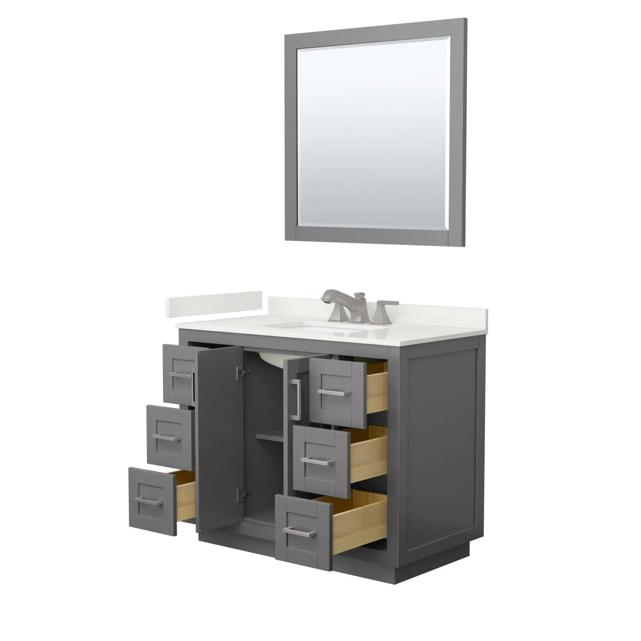 42" Miranda Single Bathroom Vanity in Dark Gray with Brushed Nickel Trim & 34" Mirror by Wyndham
