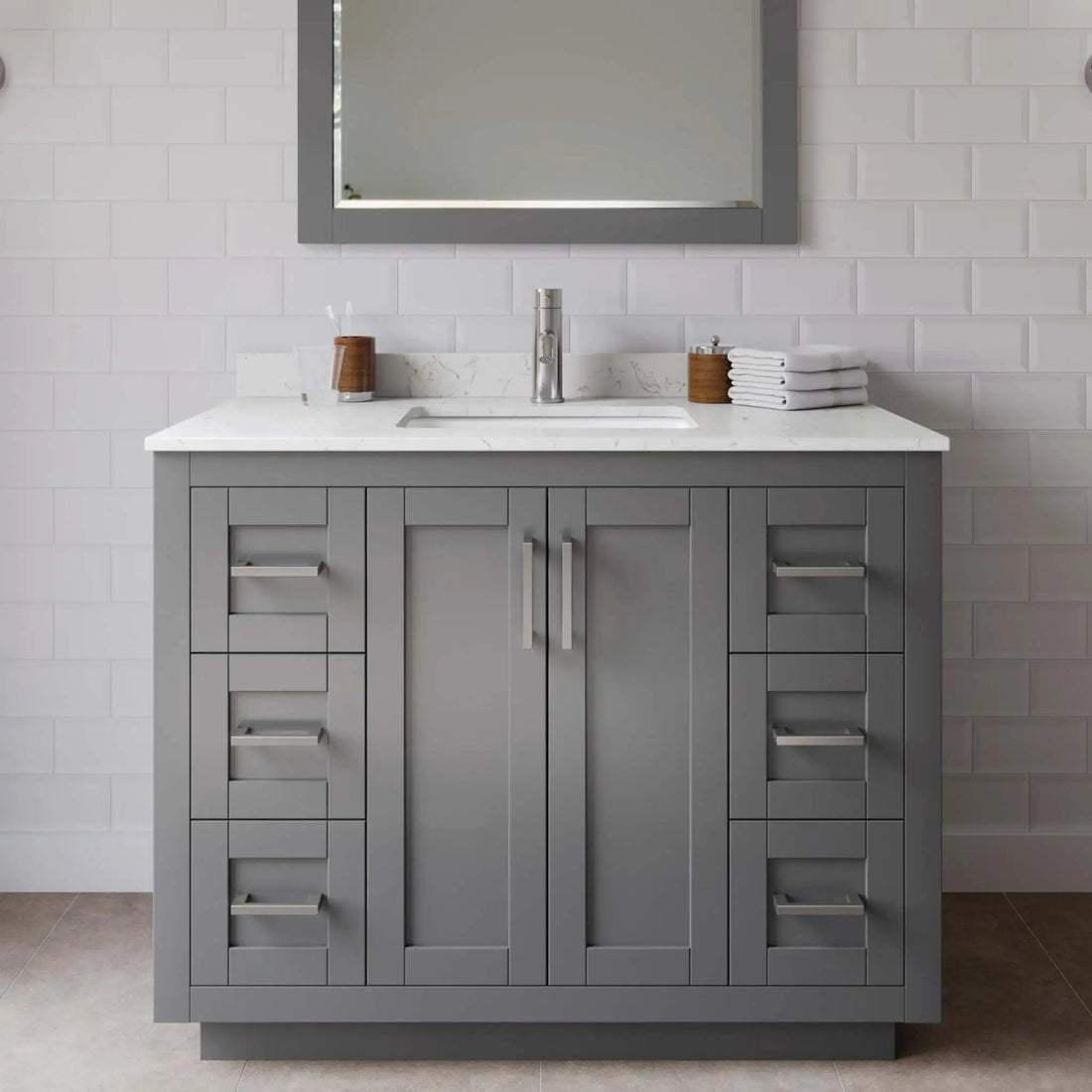 42" Miranda Single Bathroom Vanity in Dark Gray with Brushed Nickel Trim by Wyndham
