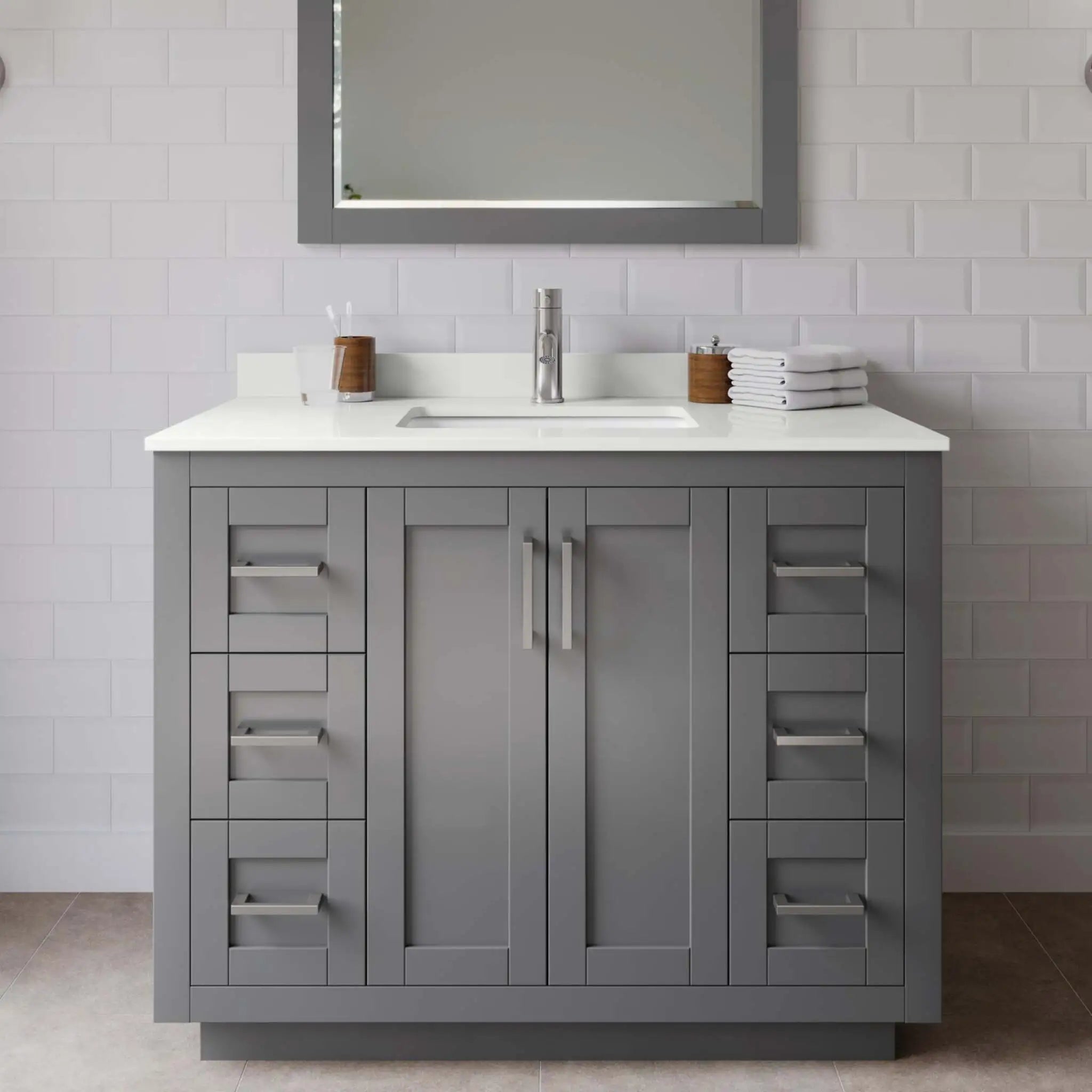 42" Miranda Single Bathroom Vanity in Dark Gray with Brushed Nickel Trim by Wyndham