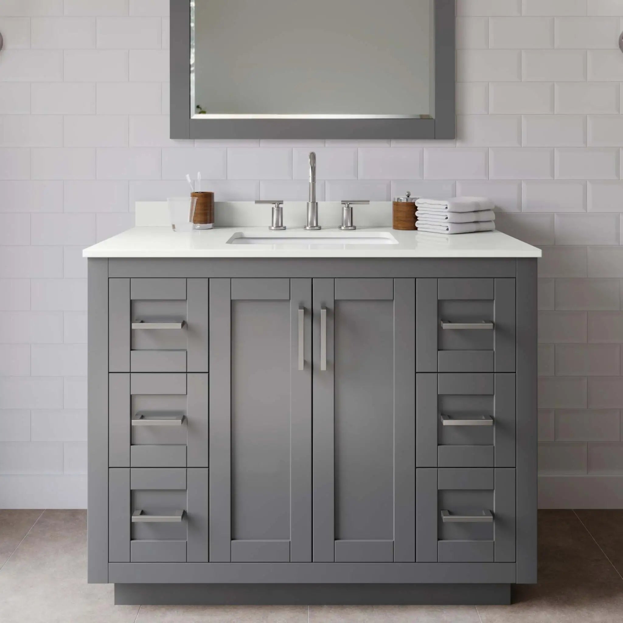 42" Miranda Single Bathroom Vanity in Dark Gray with Brushed Nickel Trim by Wyndham