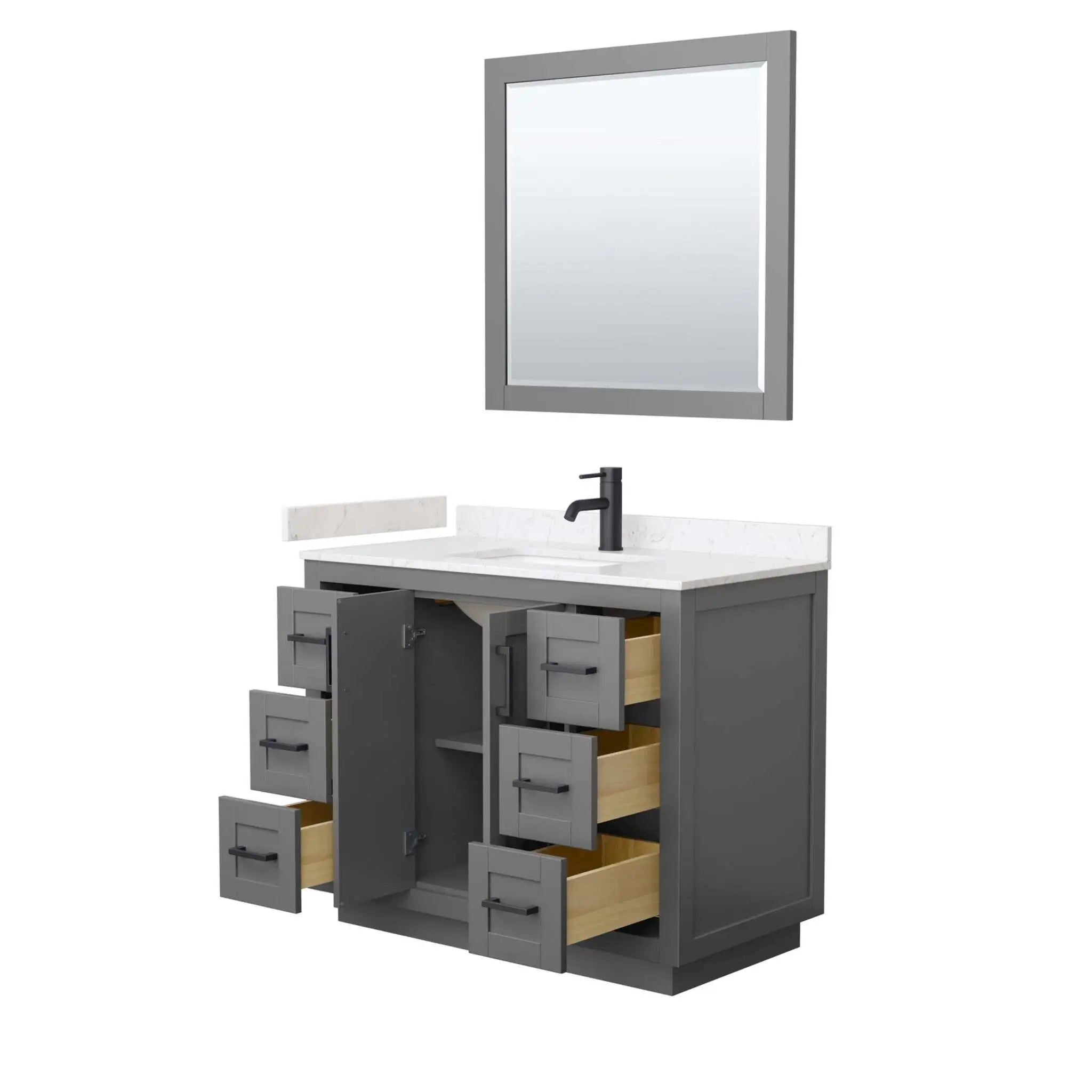 42" Miranda Single Bathroom Vanity in Dark Gray with Matte Black Trim & 34" Mirror by Wyndham