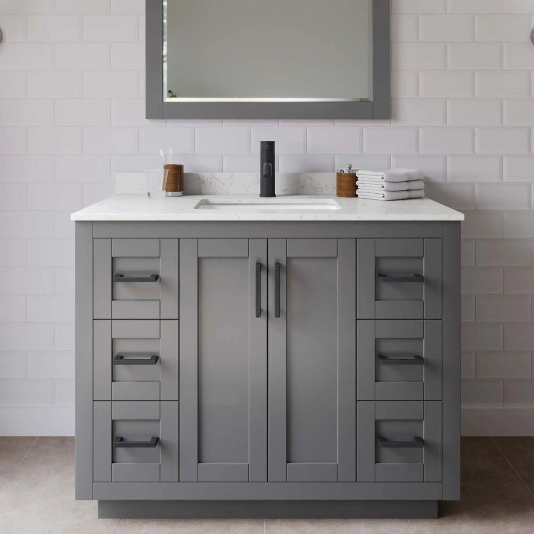 42" Miranda Single Bathroom Vanity in Dark Gray with Matte Black Trim & 34" Mirror by Wyndham